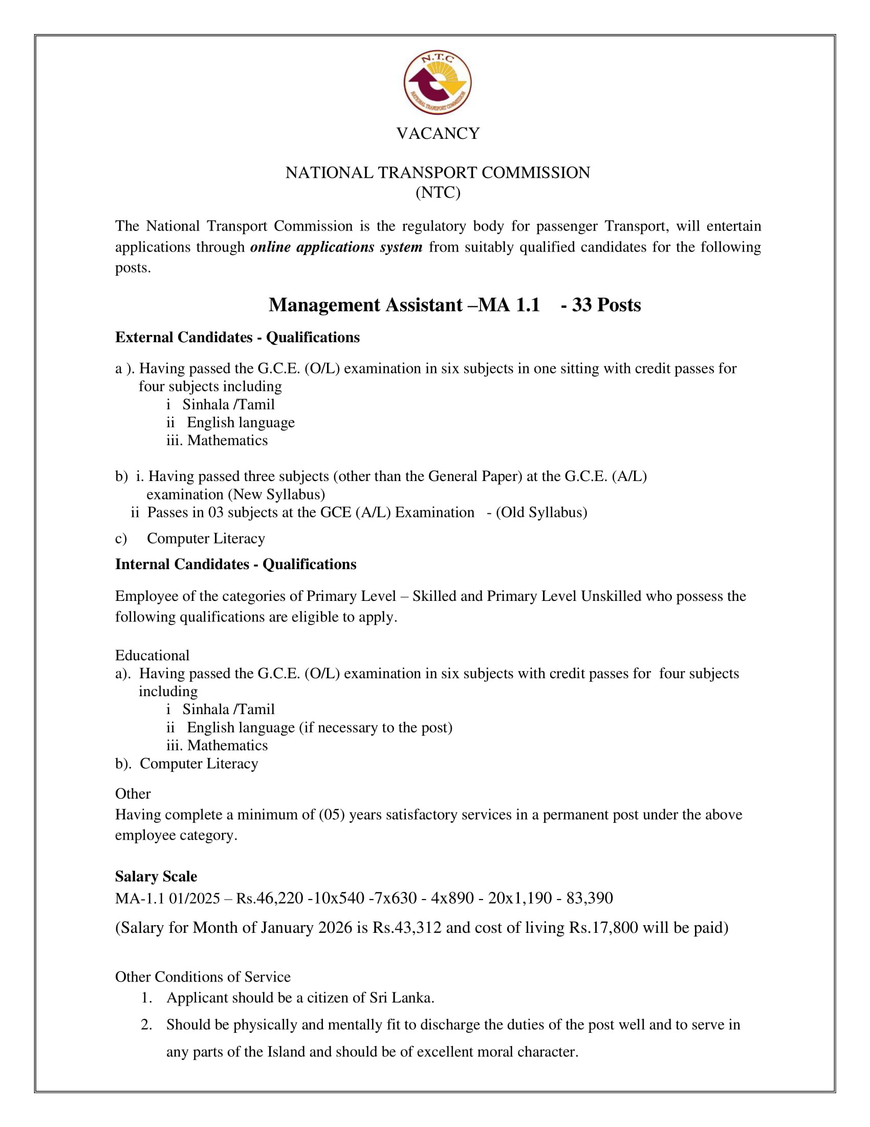 Management Assistant - National Transport Commission