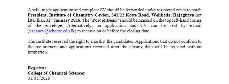 Dean - Institute of Chemistry Ceylon