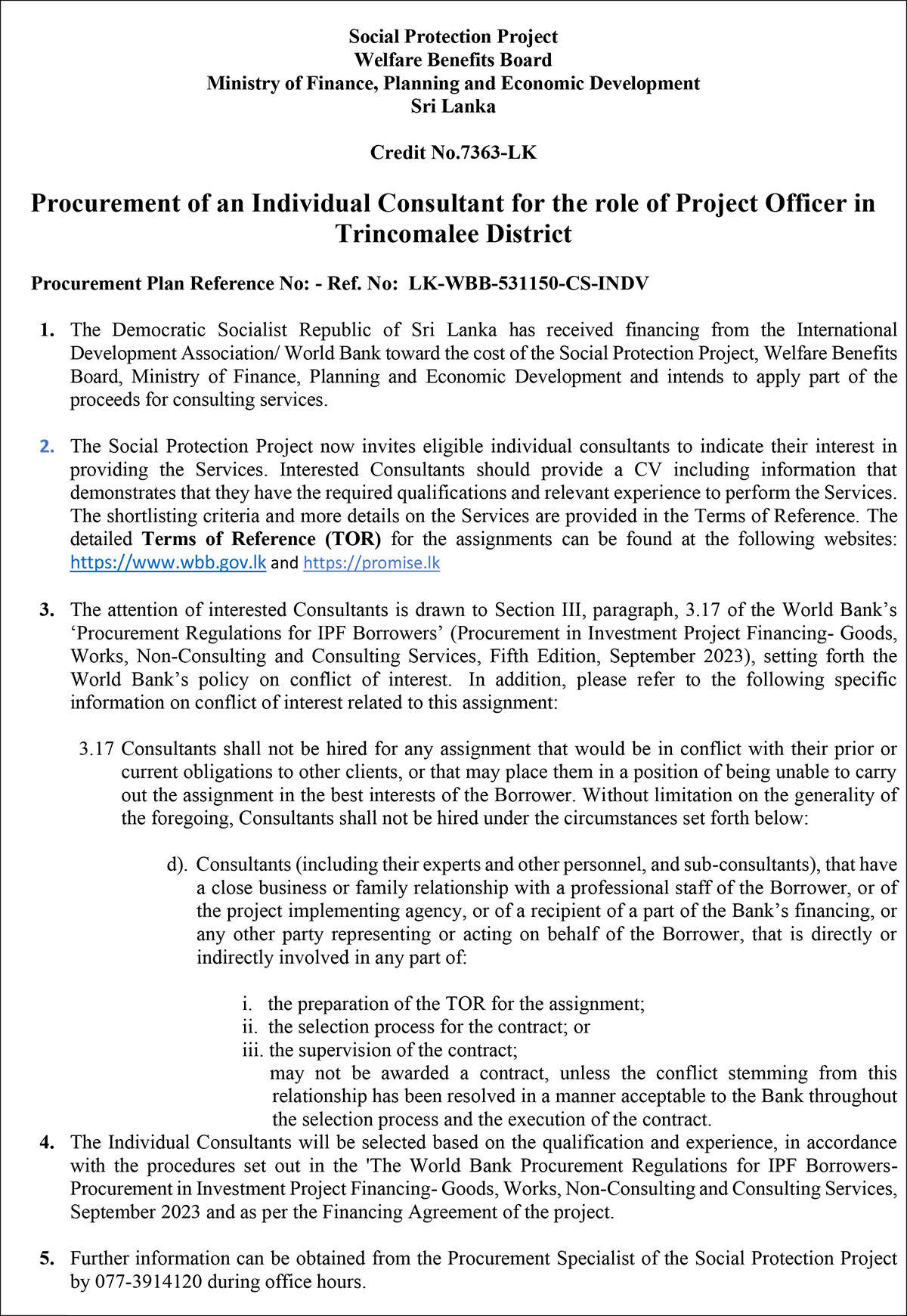 Individual Consultant - Welfare Benefits Board