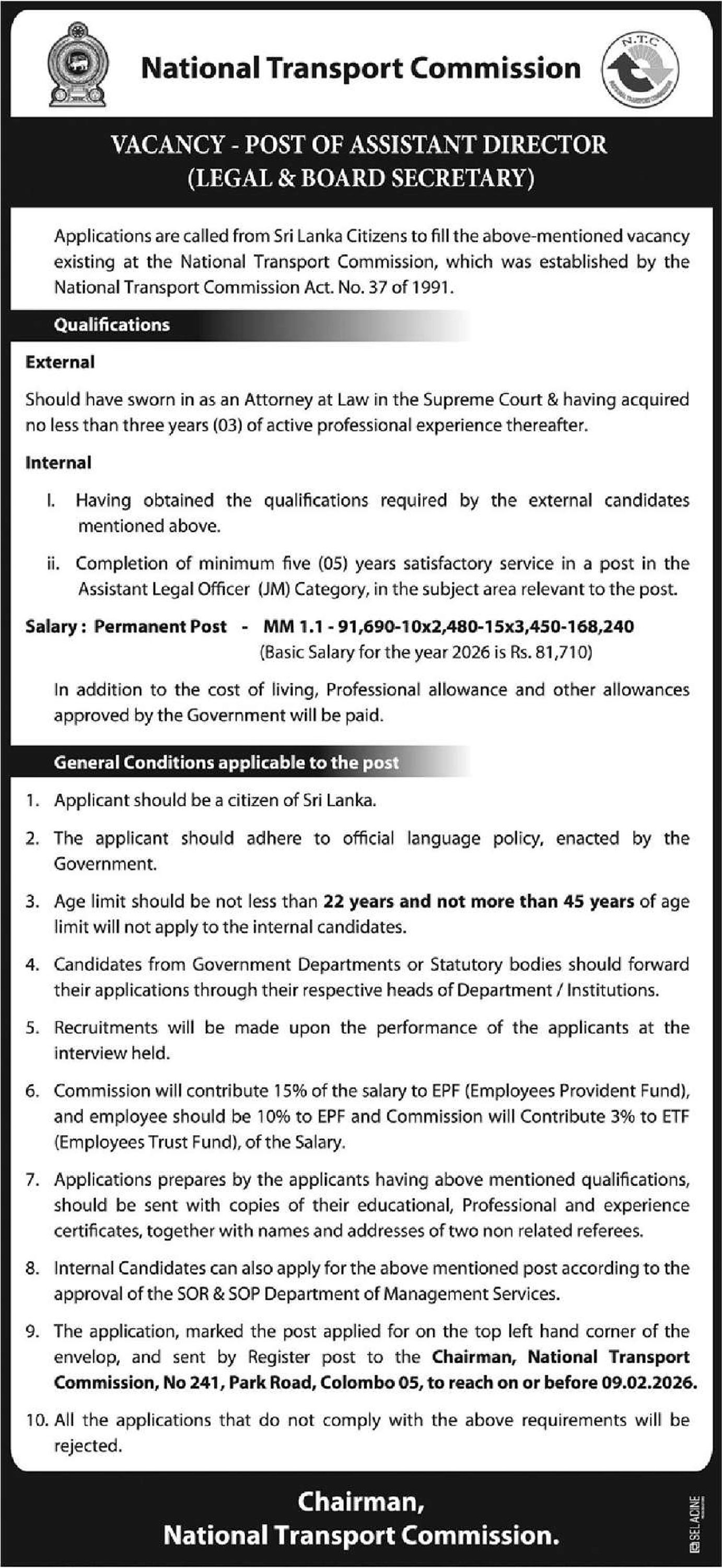 Assistant Director - National Transport Commission