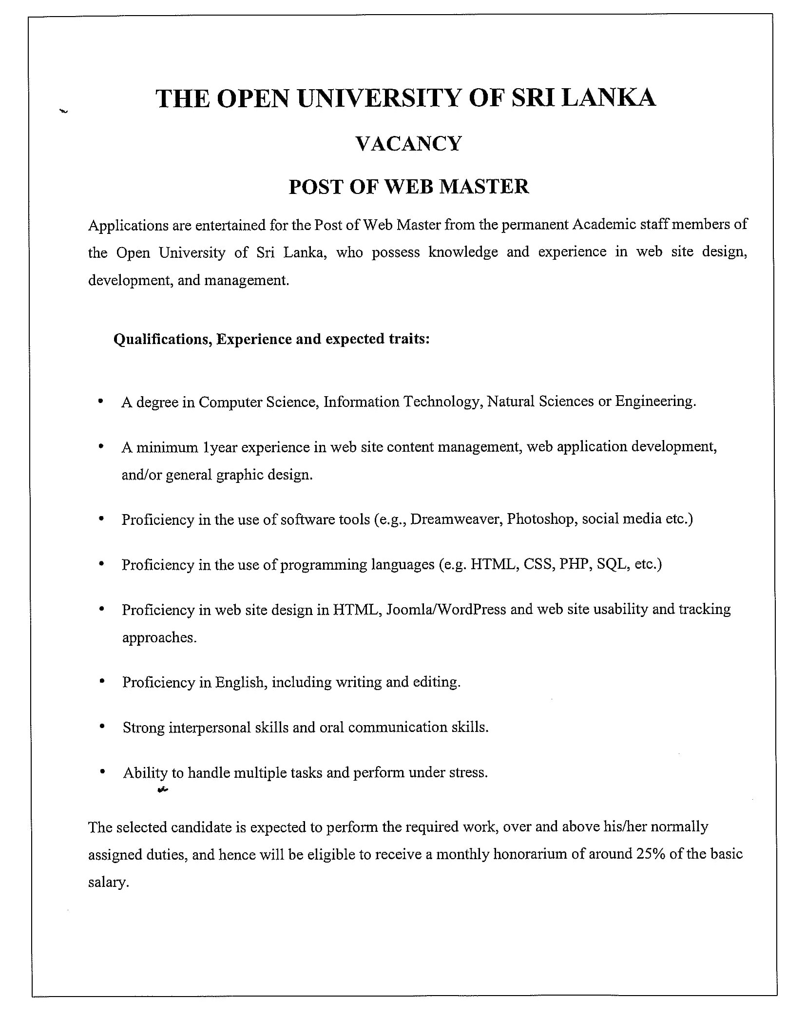 Web Master - The Open University of Sri Lanka