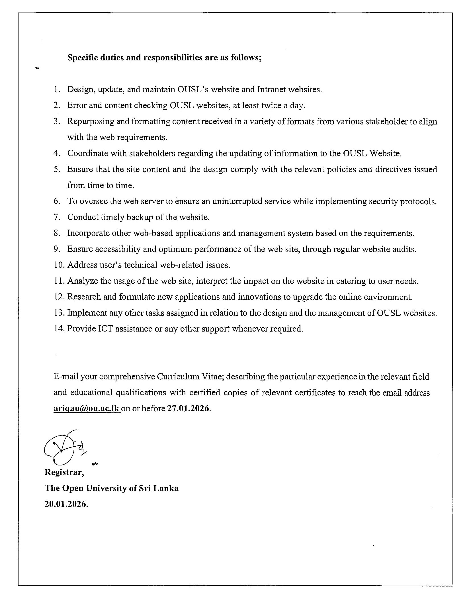 Web Master - The Open University of Sri Lanka