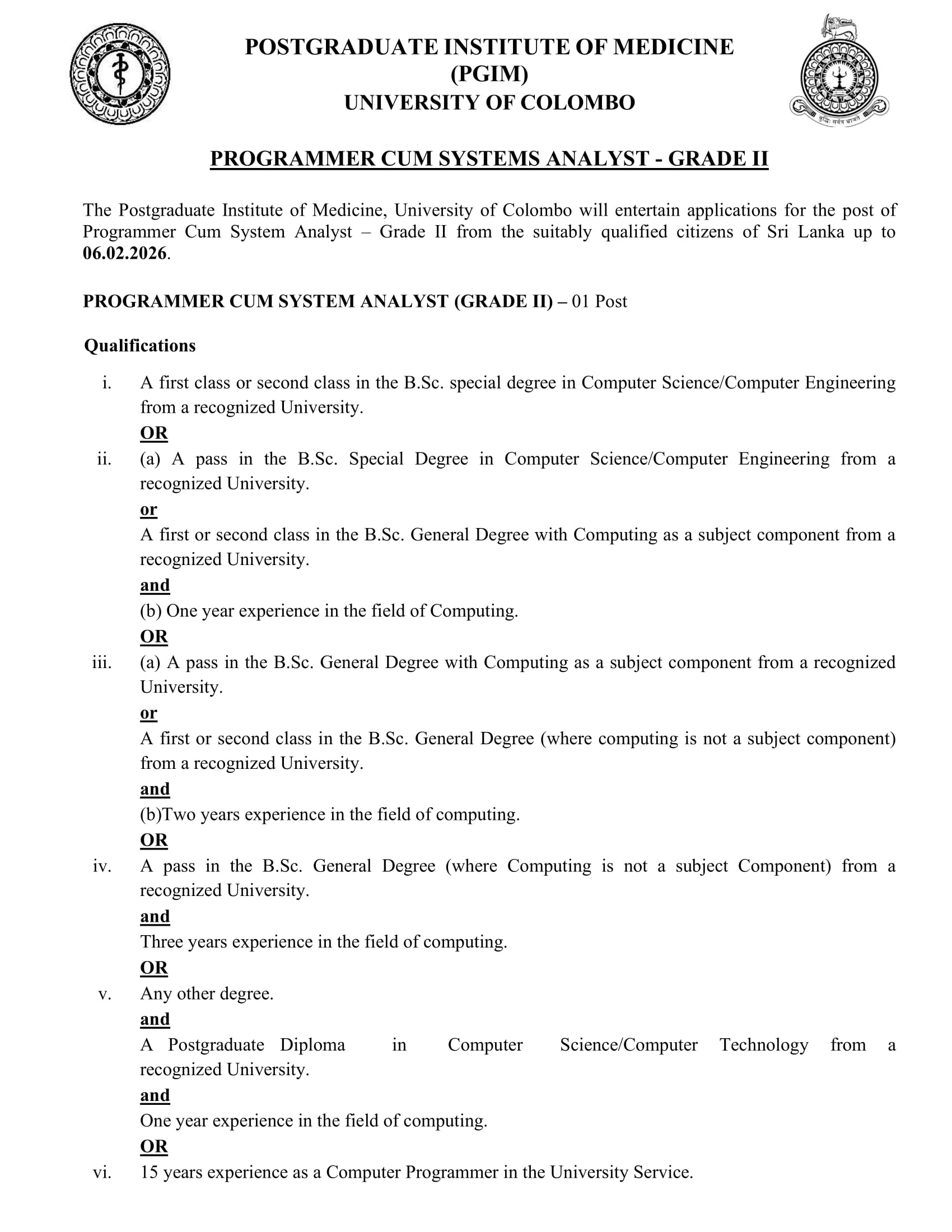 Programmer/System Analyst - University of Colombo