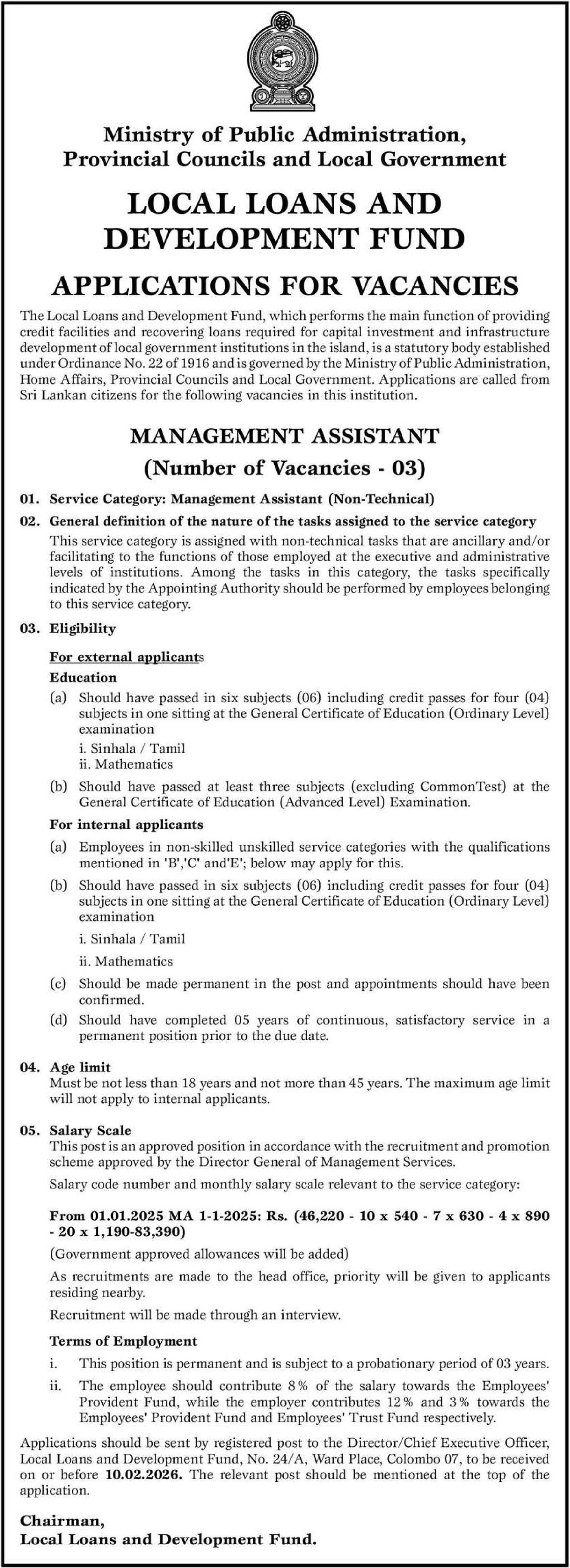 Management Assistant - Local Loans & Development Fund 