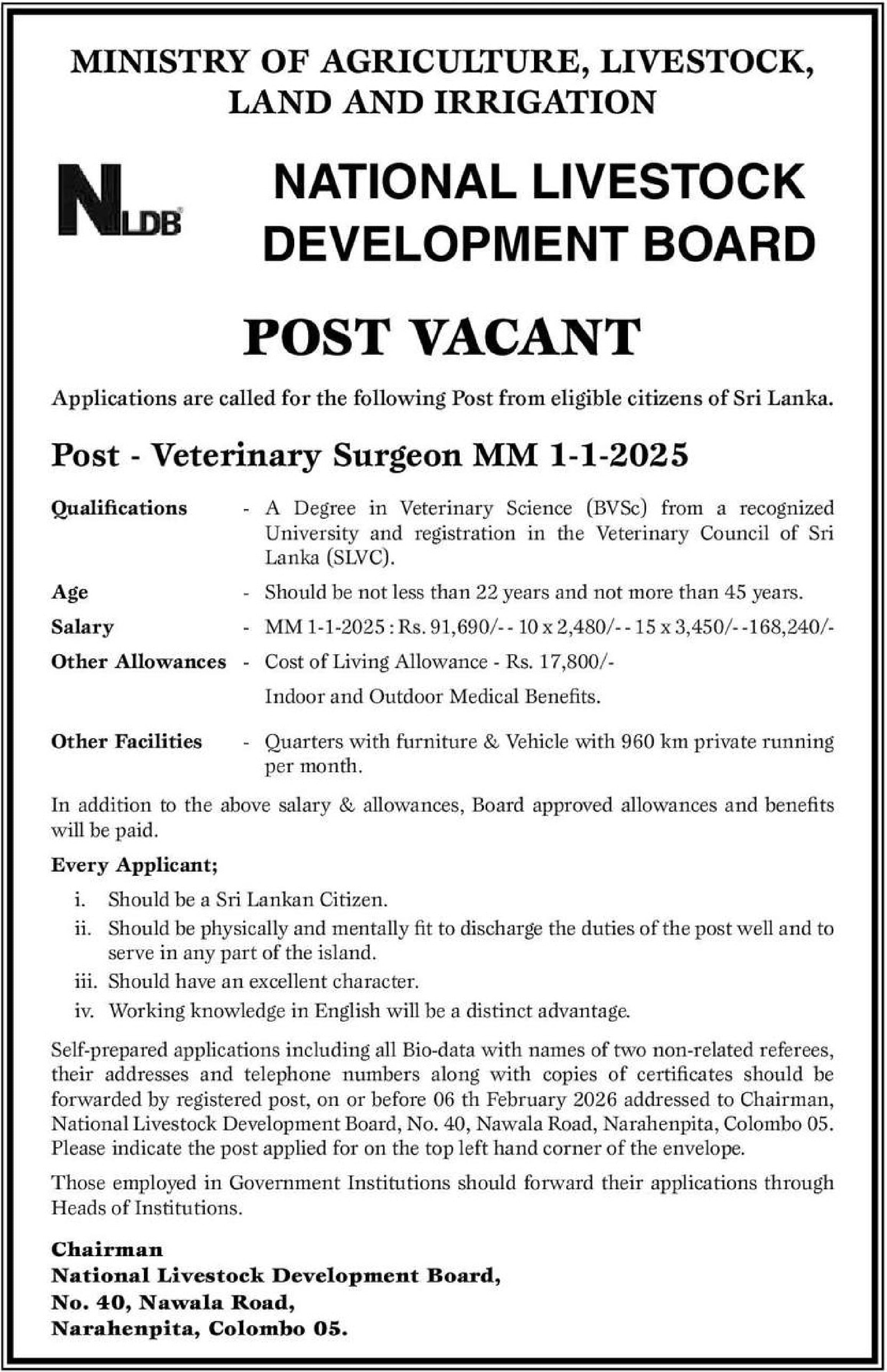 Veterinary Surgeon - National Livestock Development Board 