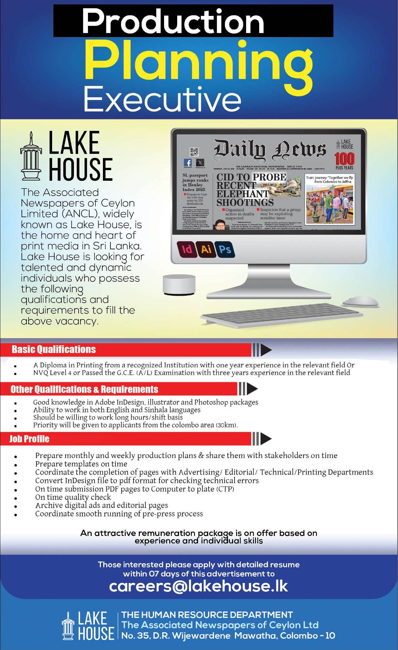 Production Planning Executive - The Associated Newspapers of Ceylon Ltd