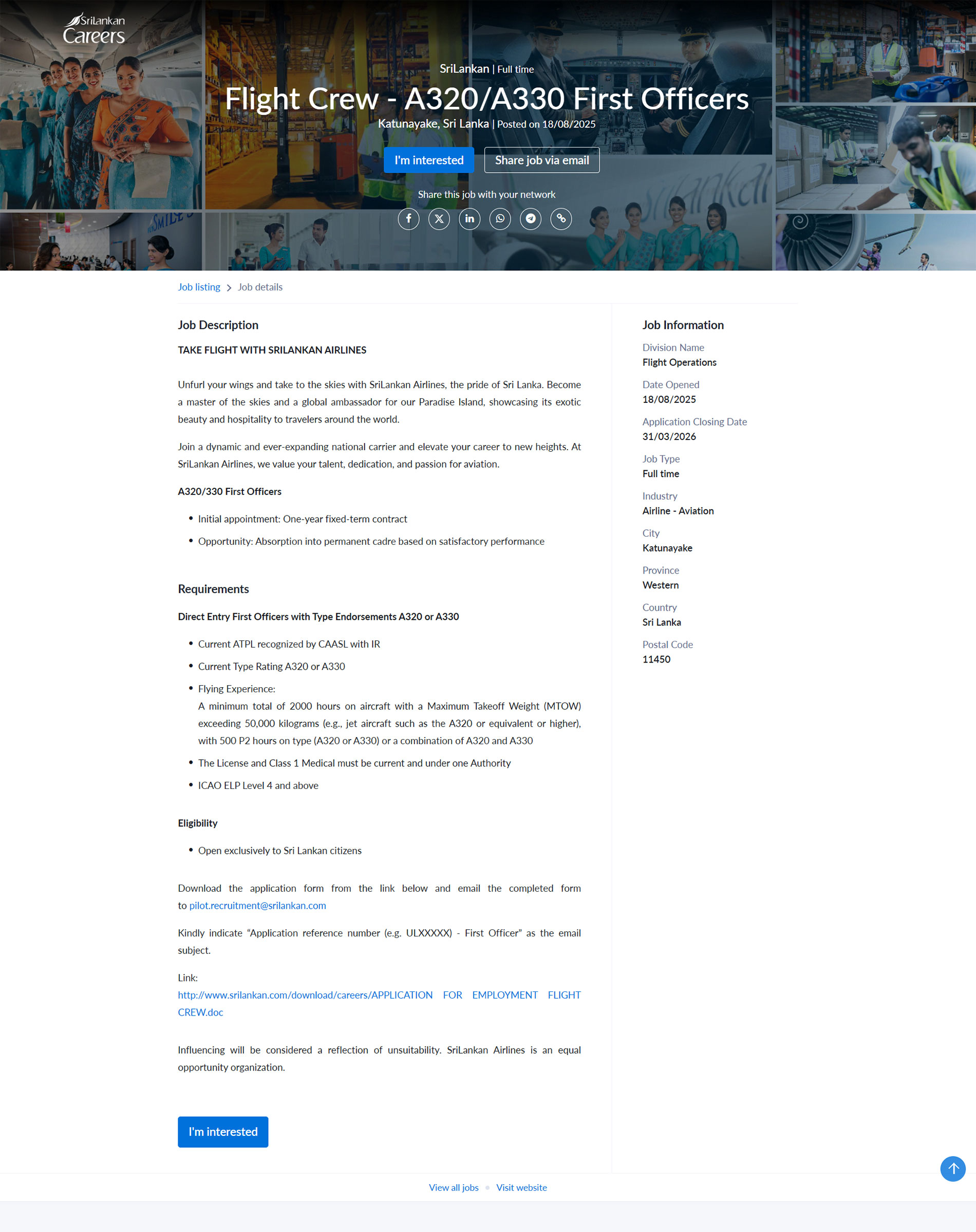 Flight Crew - SriLankan Airlines Limited