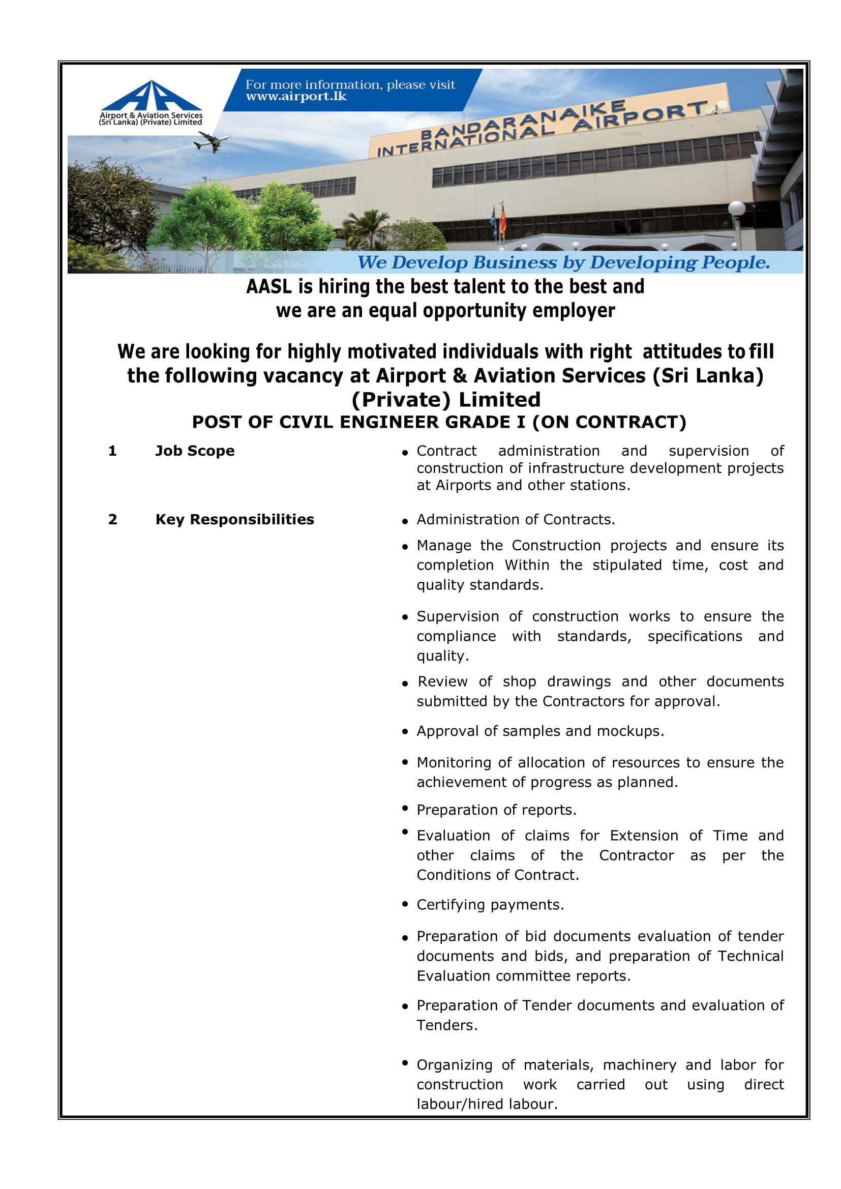 Civil Engineer - Airport & Aviation Services (Sri Lanka) (Private) Limited