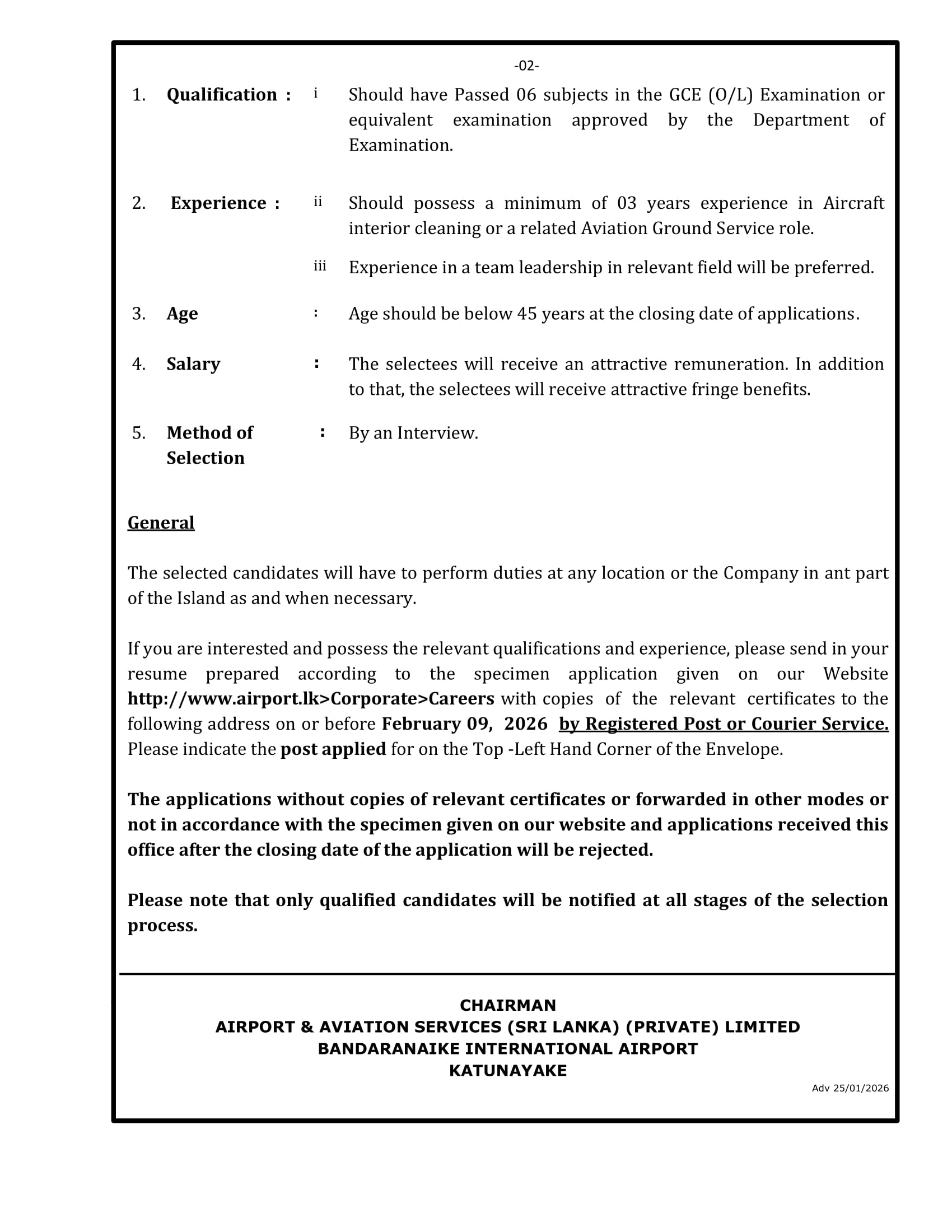 Aircraft Interior Service Assistant - Airport & Aviation Services (Sri Lanka) (Private) Limited