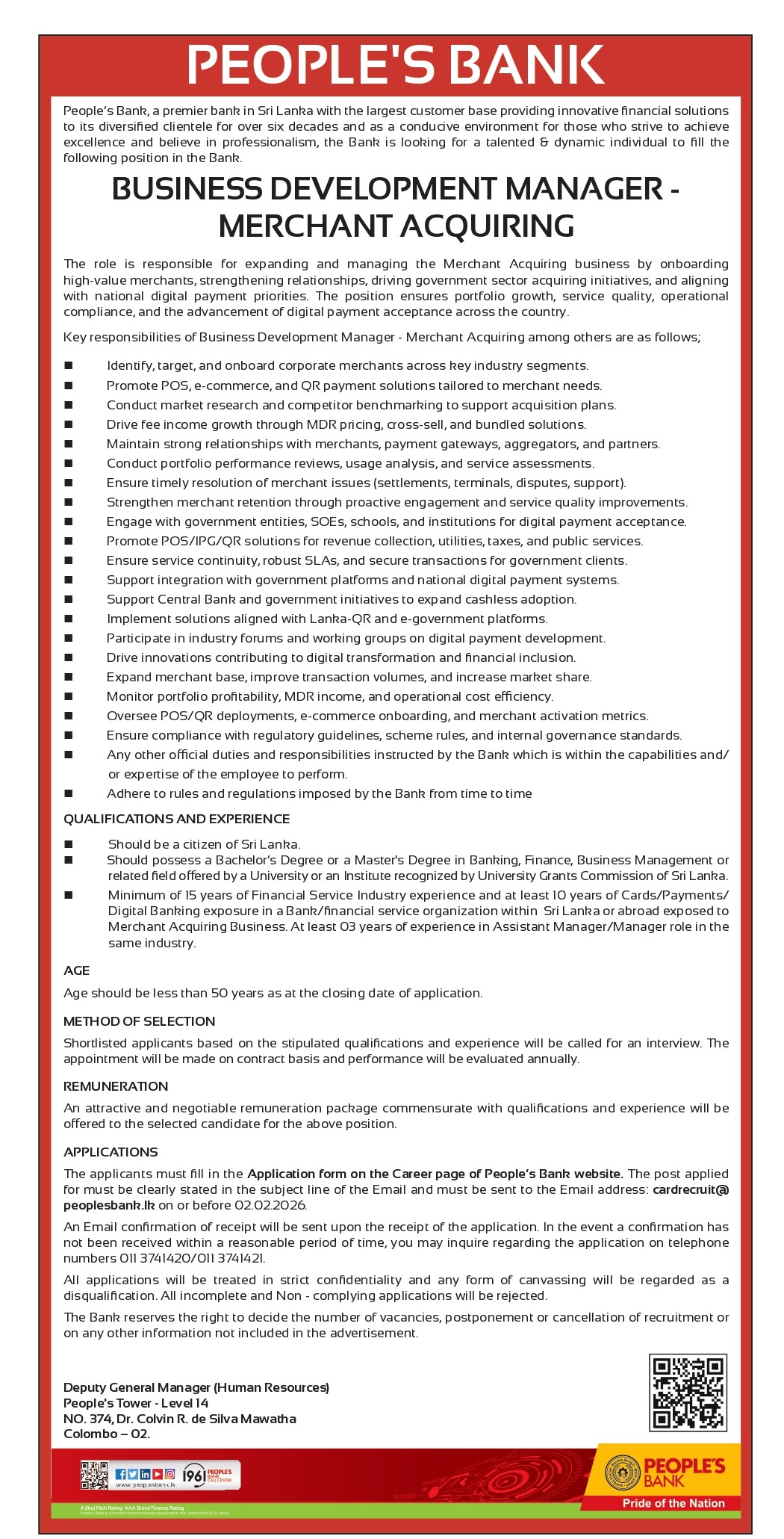 Business Development Manager - People’s Bank