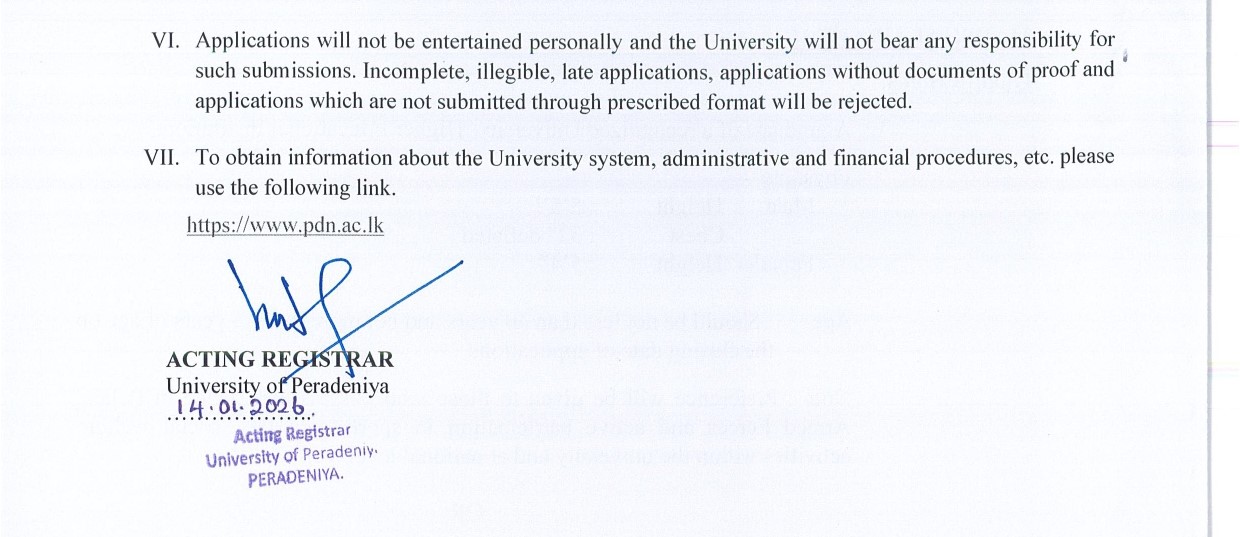 Supervisor, Management Assistant, Marshal - University of Peradeniya