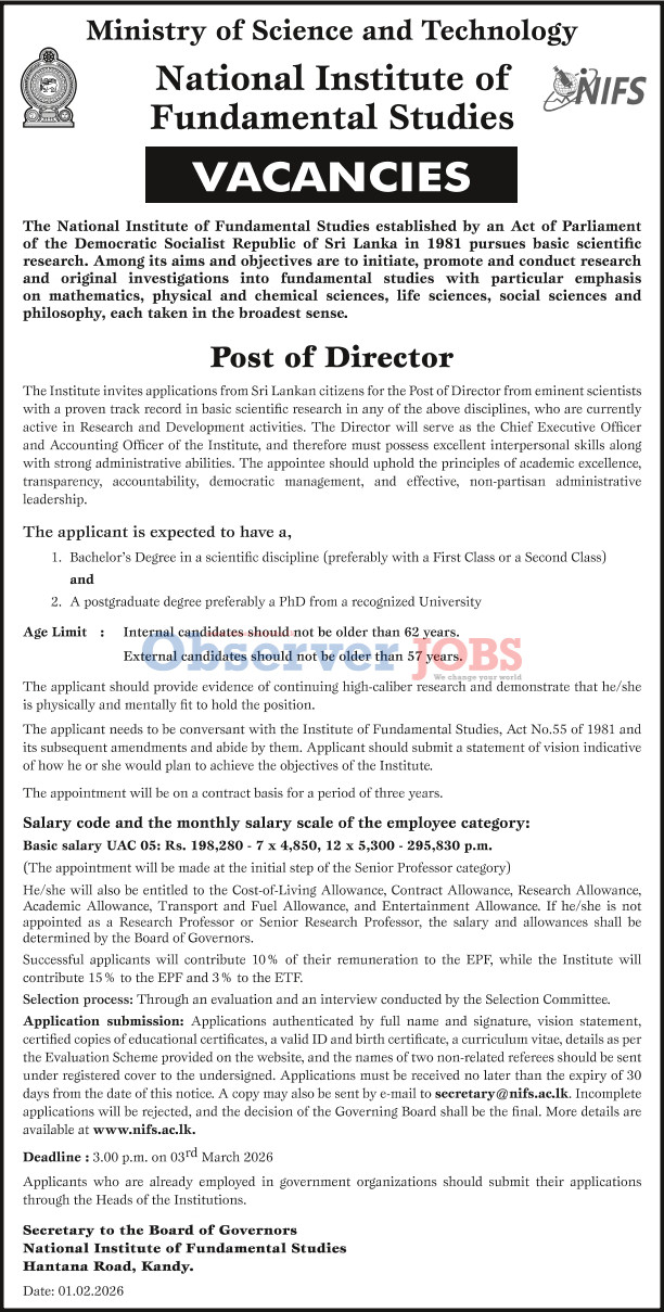 Director - National Institute of Fundamental Studies