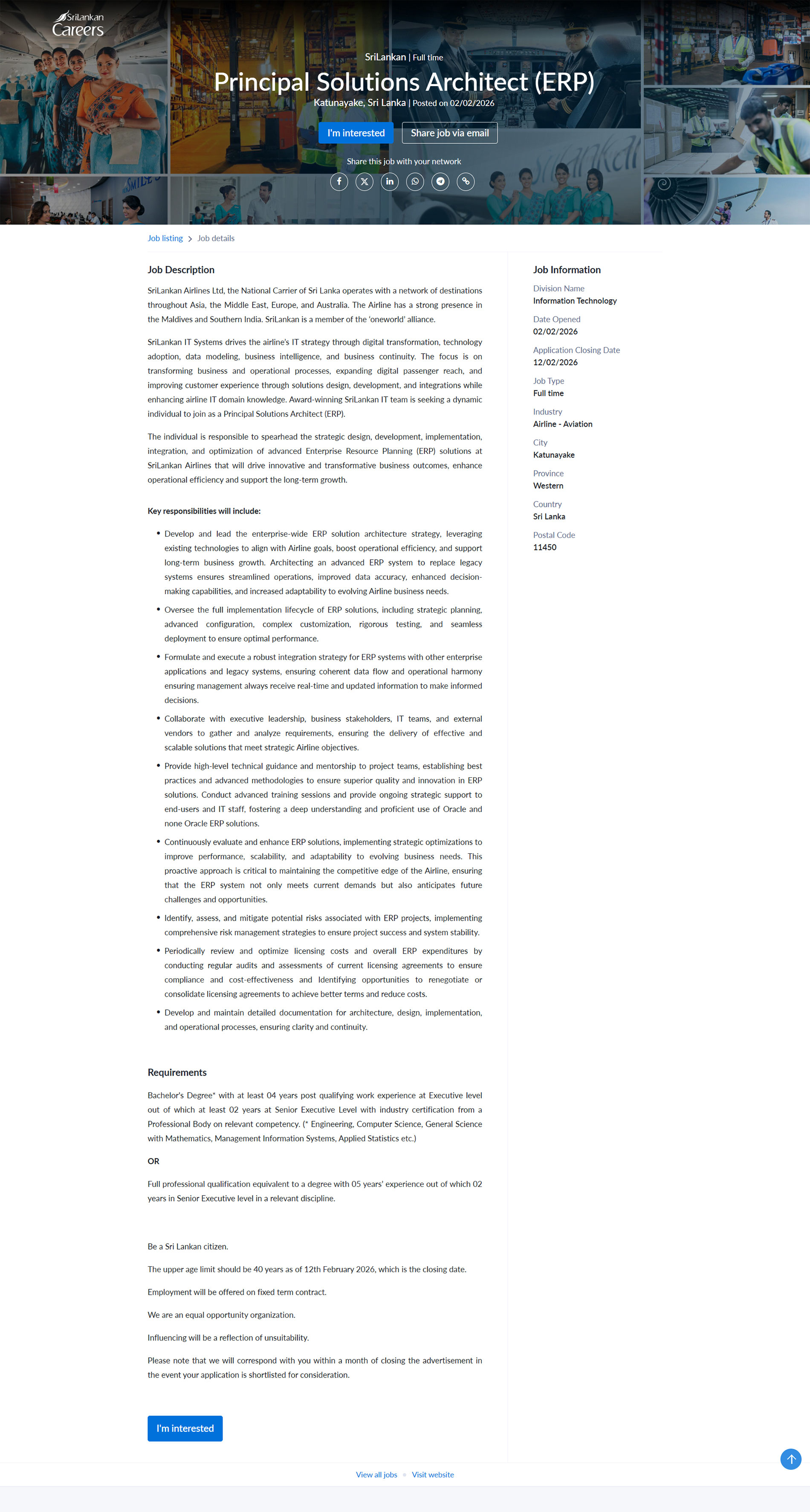 Principal Solutions Architect - SriLankan Airlines Limited