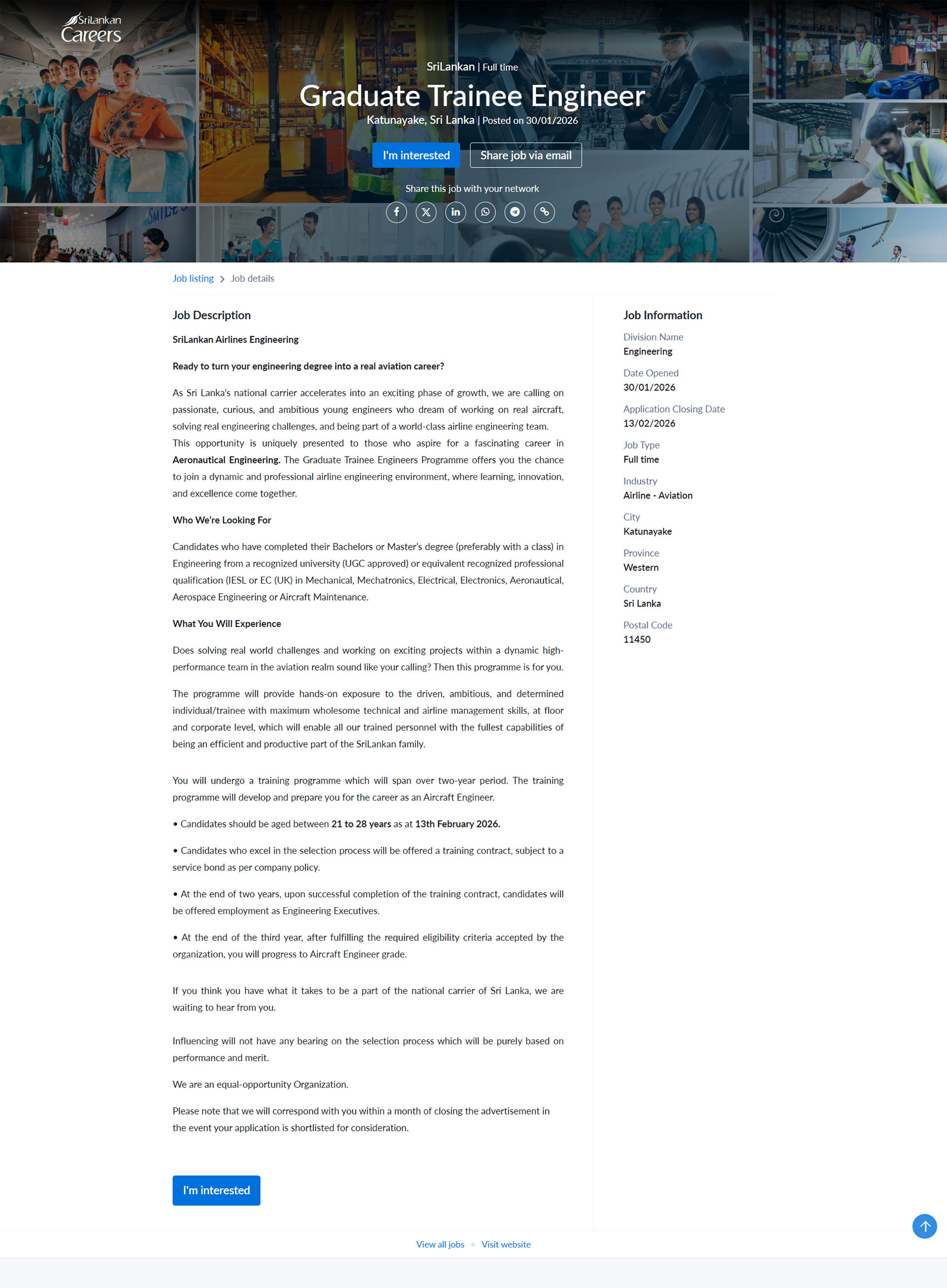 Graduate Trainee Engineer - SriLankan Airlines Limited