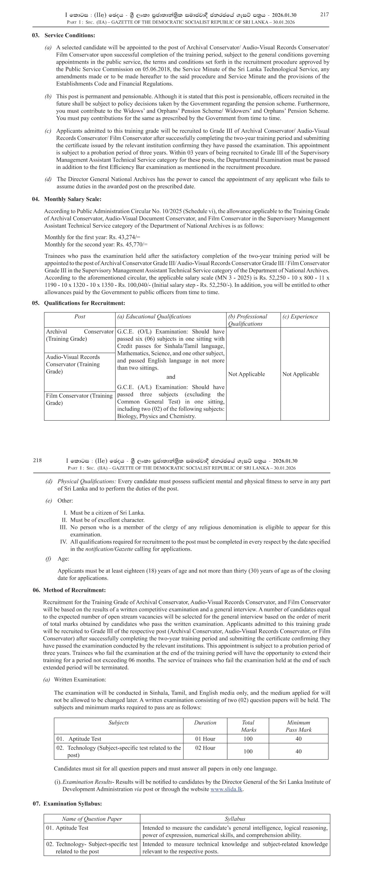 Archival Conservator, Audio Visual Records Conservator, Film Conservator - Department of National Archives