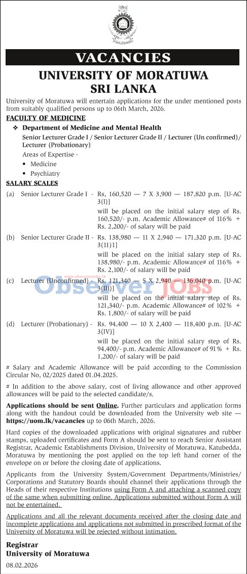 Senior Lecturer, Lecturer - University of Moratuwa