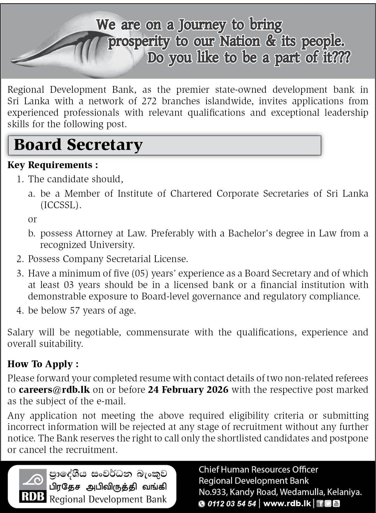 Board Secretary - Regional Development Bank