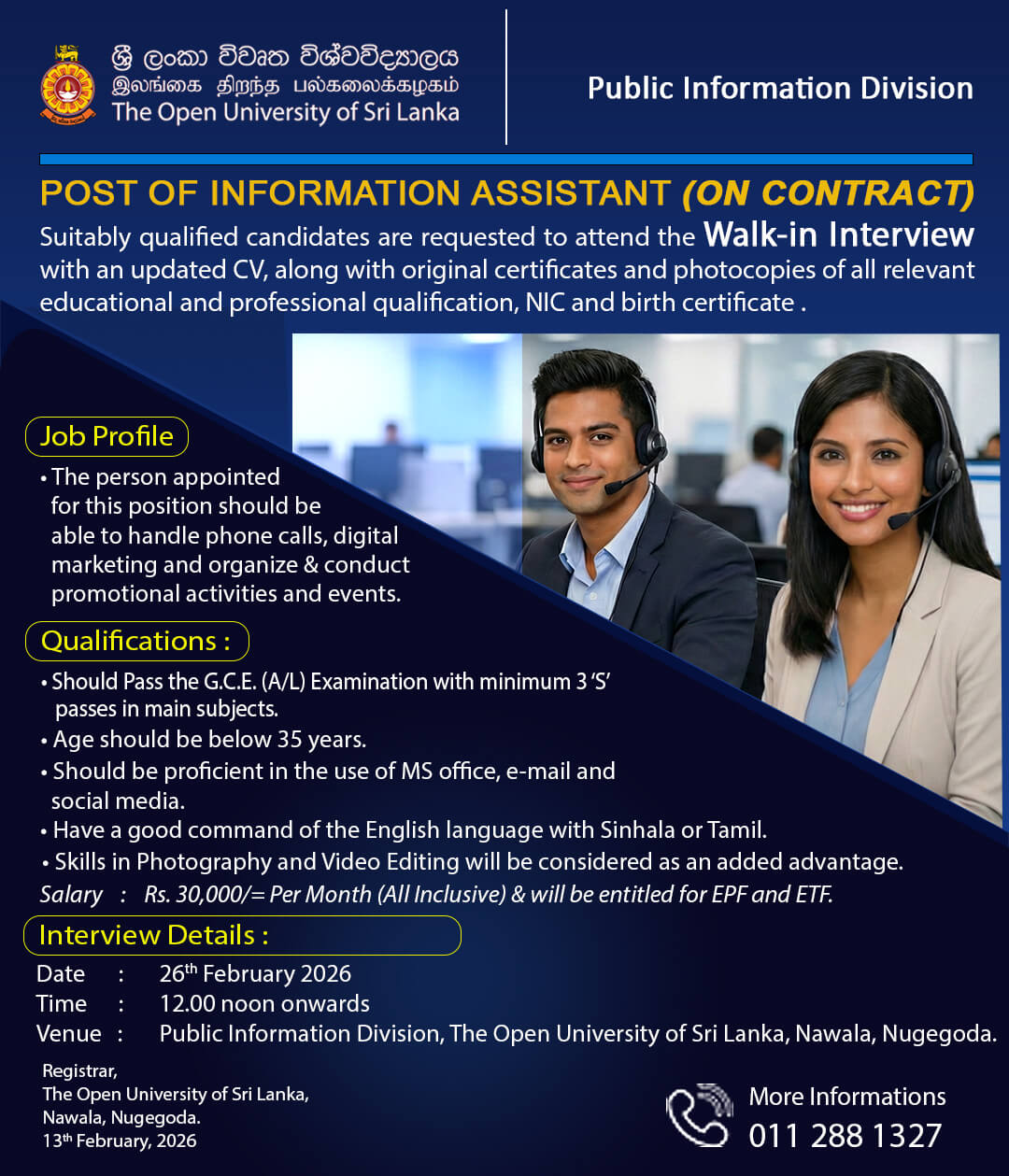 Information Assistant - The Open University of Sri Lanka