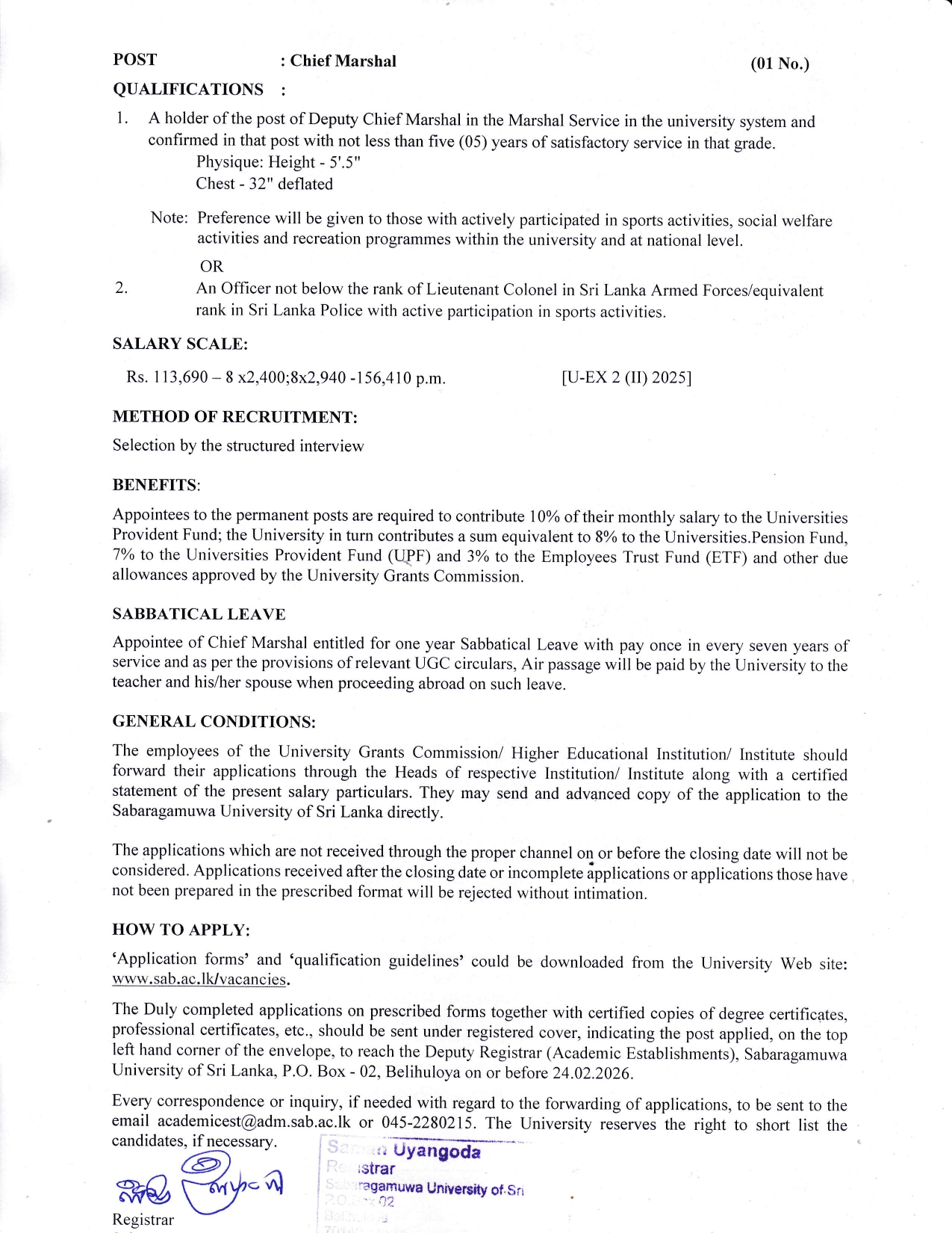 Chief Marshal - Sabaragamuwa University of Sri Lanka