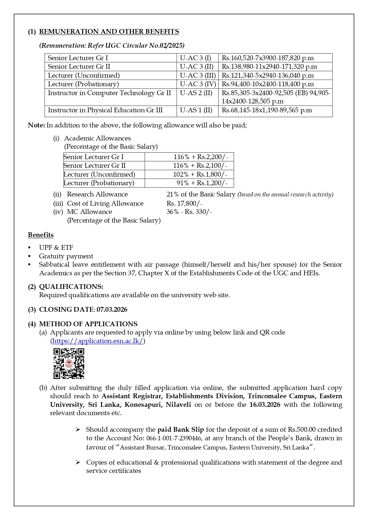 Senior Lecturer, Lecturer, Instructor - Eastern University