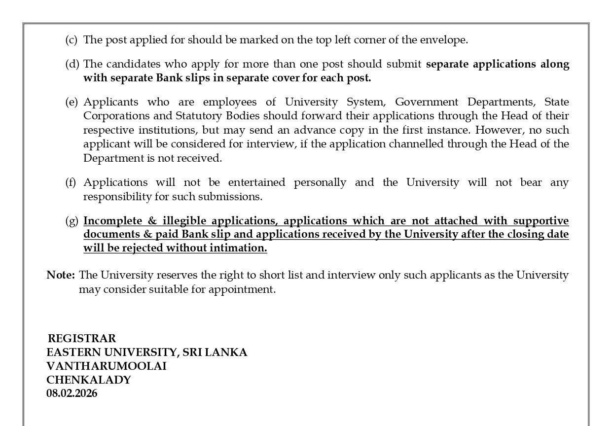 Senior Lecturer, Lecturer, Instructor - Eastern University