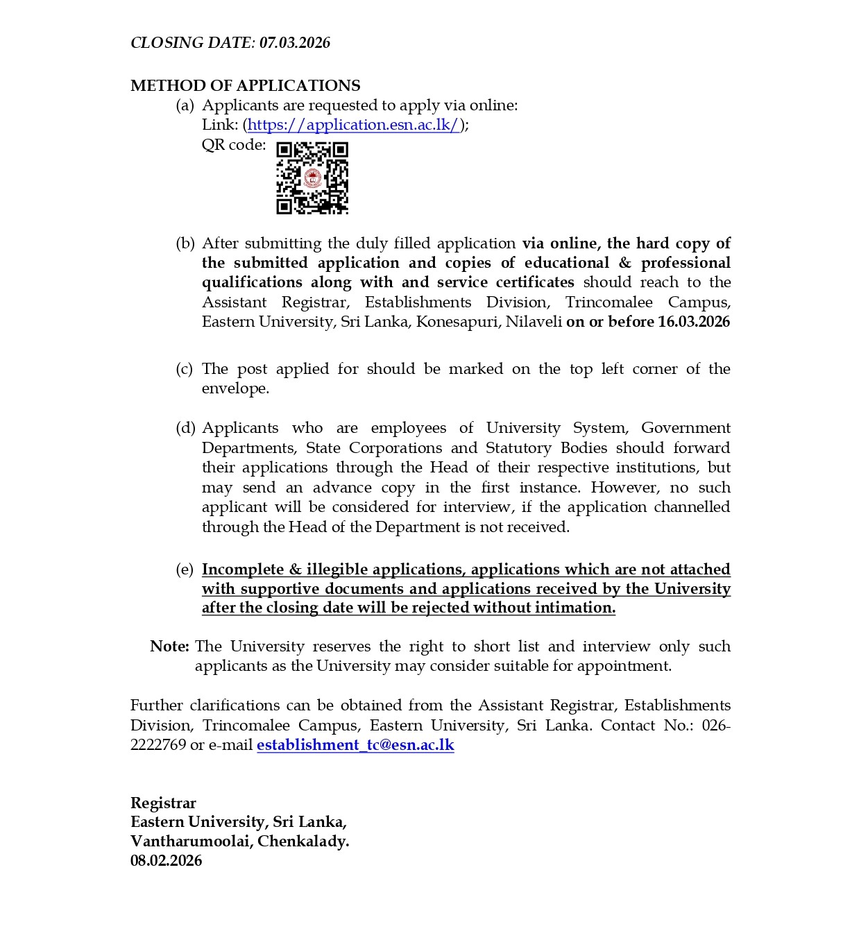 Management Assistant (Shroff), Technical Officer, Marshal, Security Inspector, Library Information Assistant, Driver, Nursery Man, Laboratory Attendant, Caretaker/Cook, Gymnasium Attendant - Eastern University  