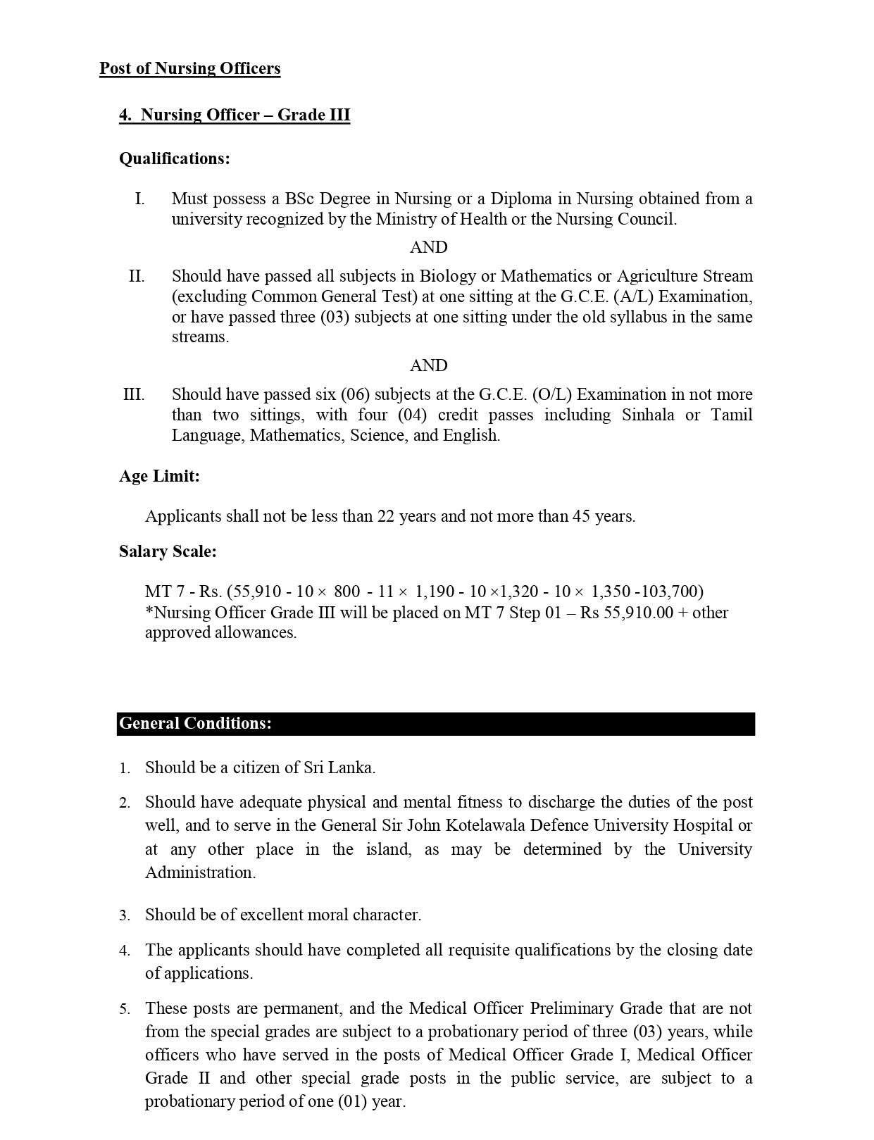 Medical Officer, Nursing Officer - University Hospital - General Sri John Kotelawala Defence University