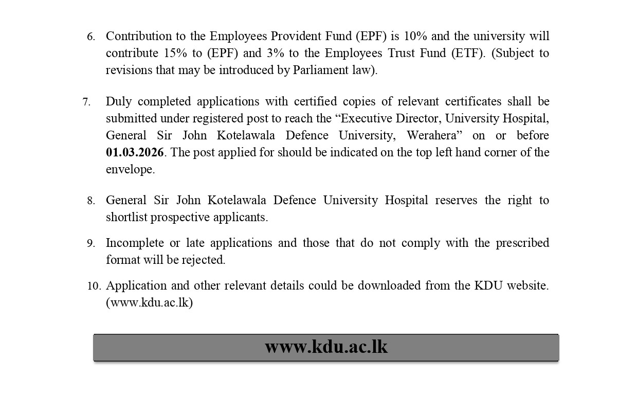 Medical Officer, Nursing Officer - University Hospital - General Sri John Kotelawala Defence University