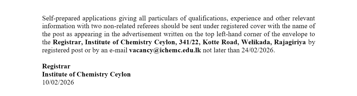 Assistant Works Engineer/Senior Assistant Works Engineer - Institute of Chemistry Ceylon