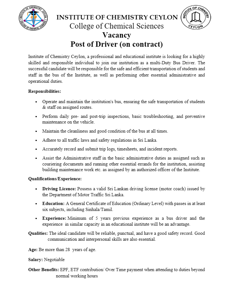 Driver - Institute of Chemistry Ceylon