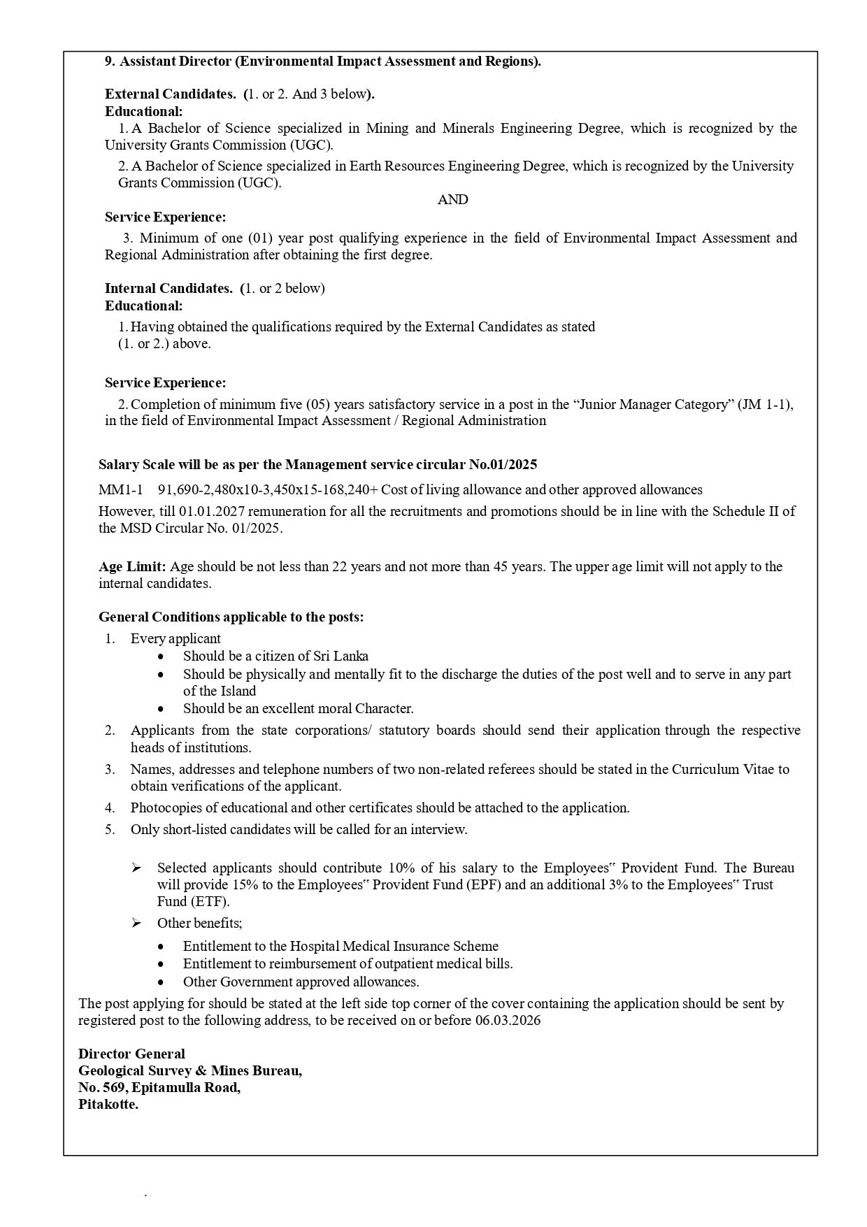 Geologist, Mining Engineer, Geophysicist, Seismologist, Assistant Director - Geological Survey & Mines Bureau
