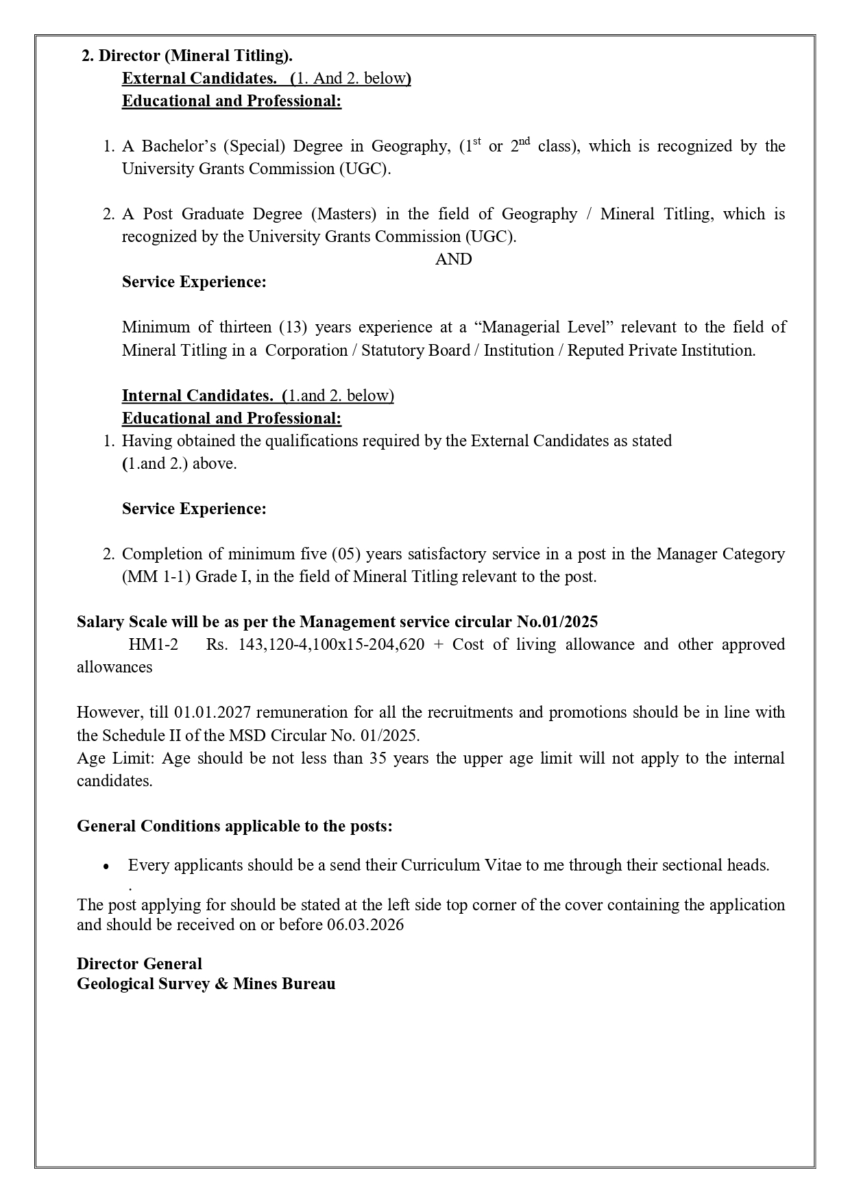 Director - Geological Survey & Mines Bureau