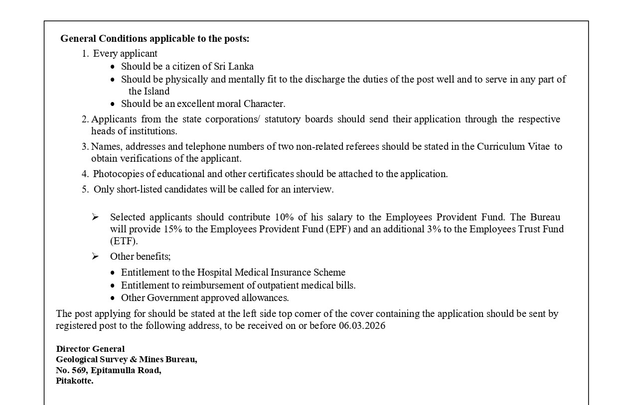 Technical Officer, Drilling Officer, Stores Officer, Procurement Officer, Enforcement Officer - Geological Survey & Mines Bureau