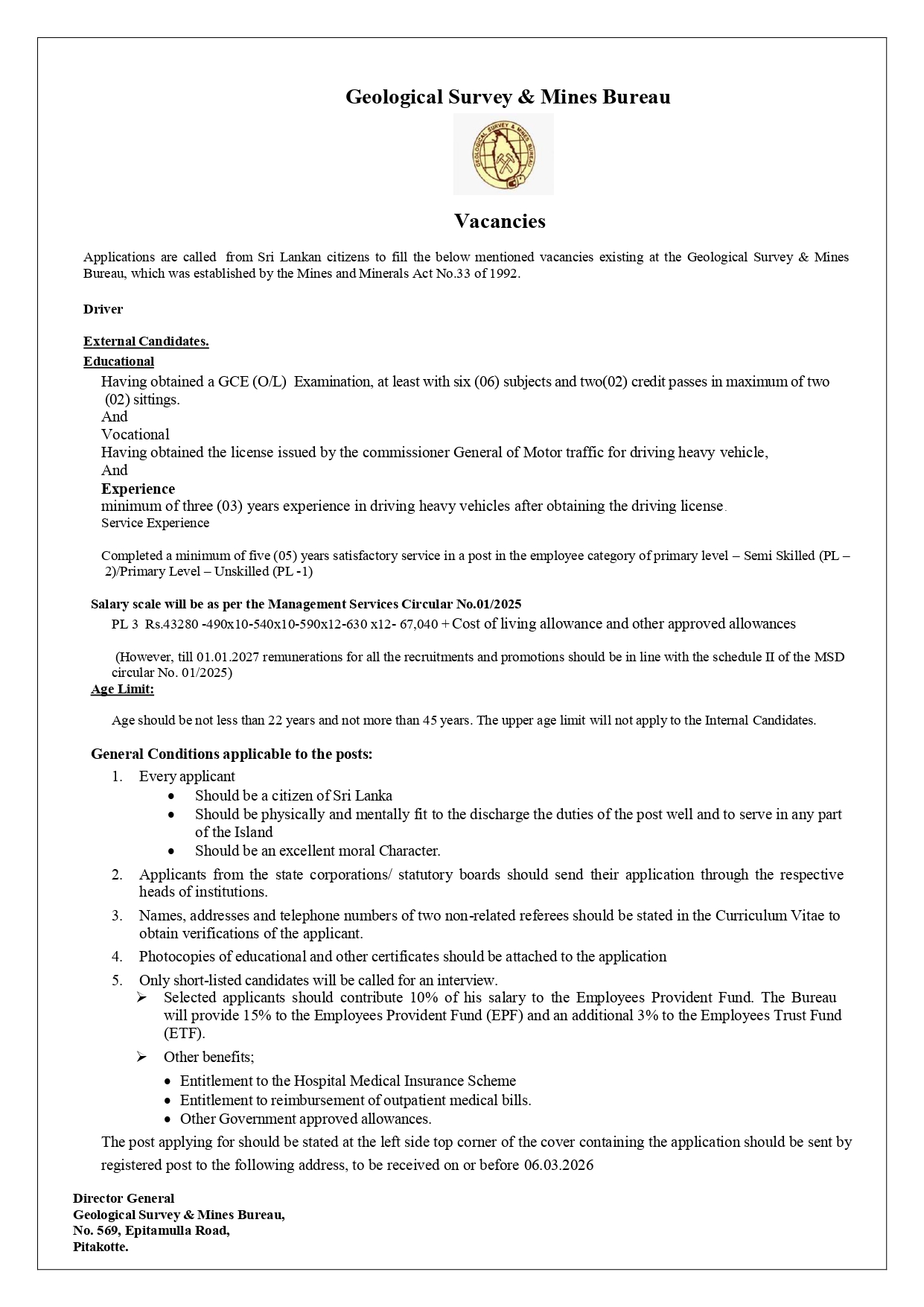 Driver - Geological Survey & Mines Bureau