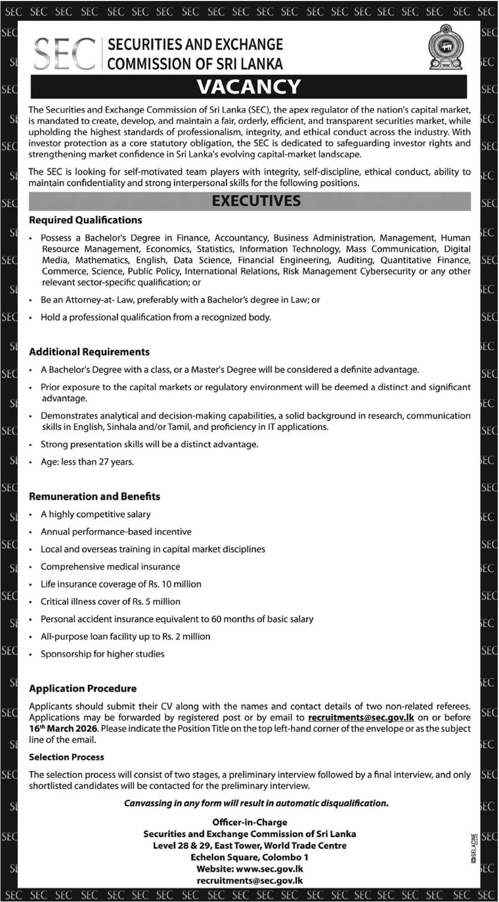 Executive - Securities & Exchange Commission of Sri Lanka