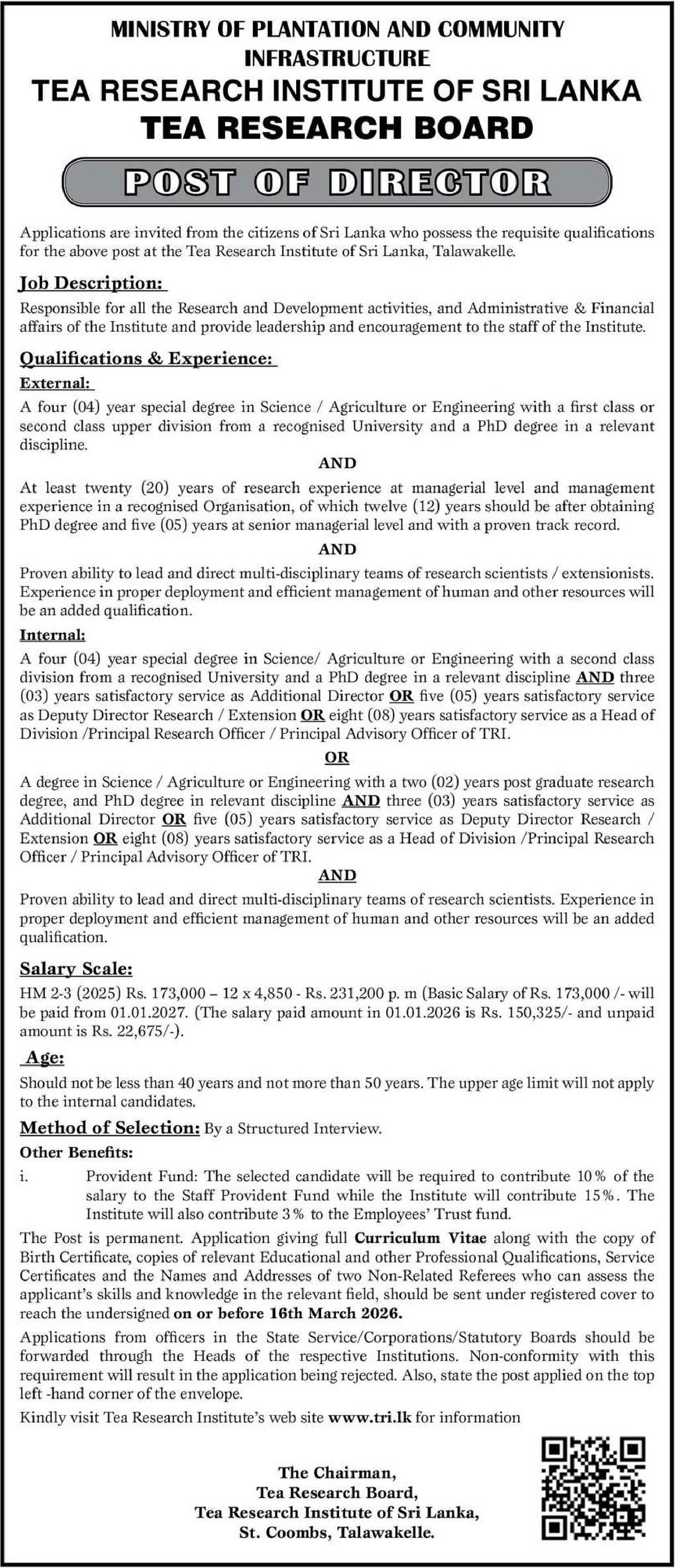 Director - Tea Research Institute