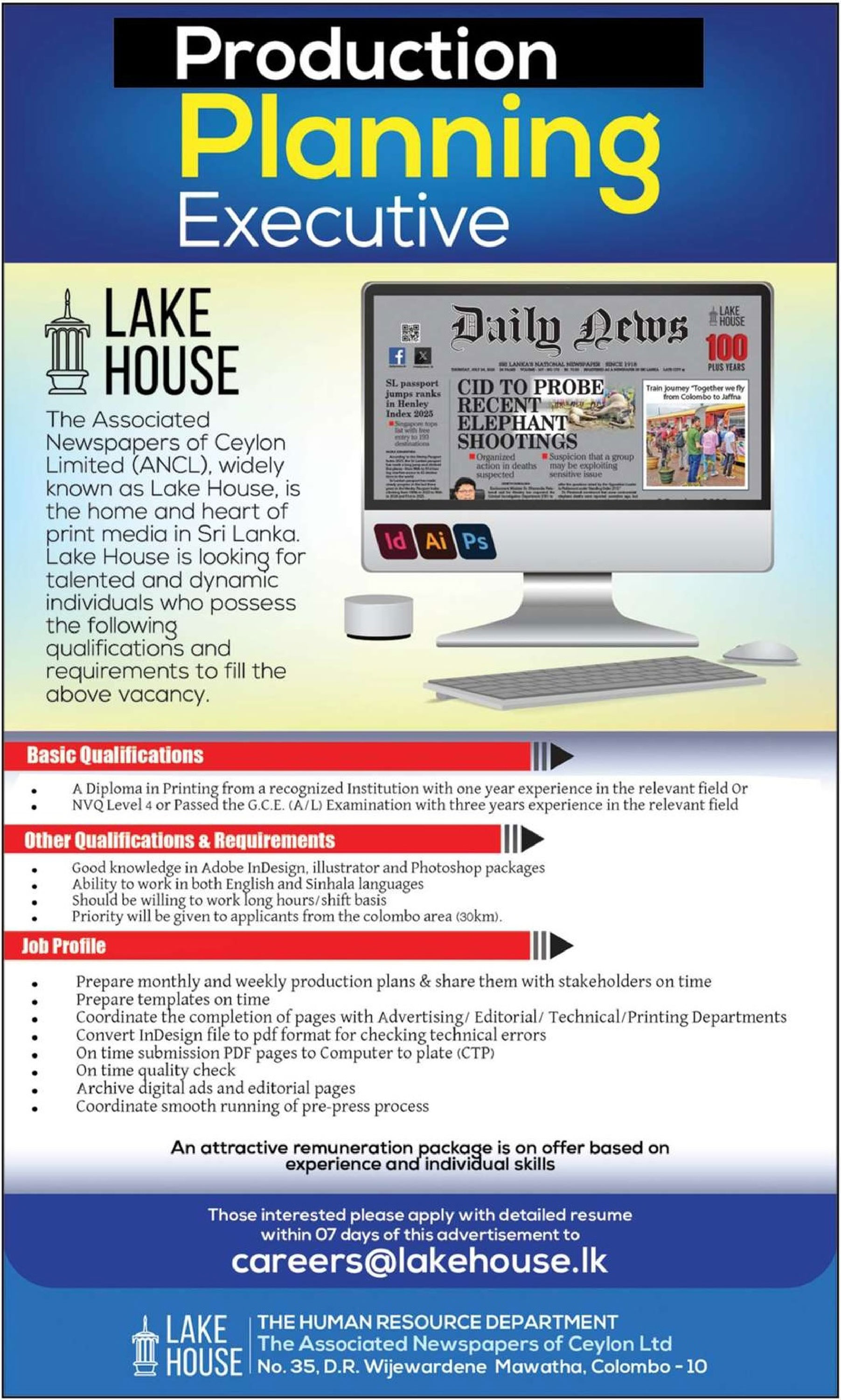Production Planning Executive - The Associated Newspapers of Ceylon Limited