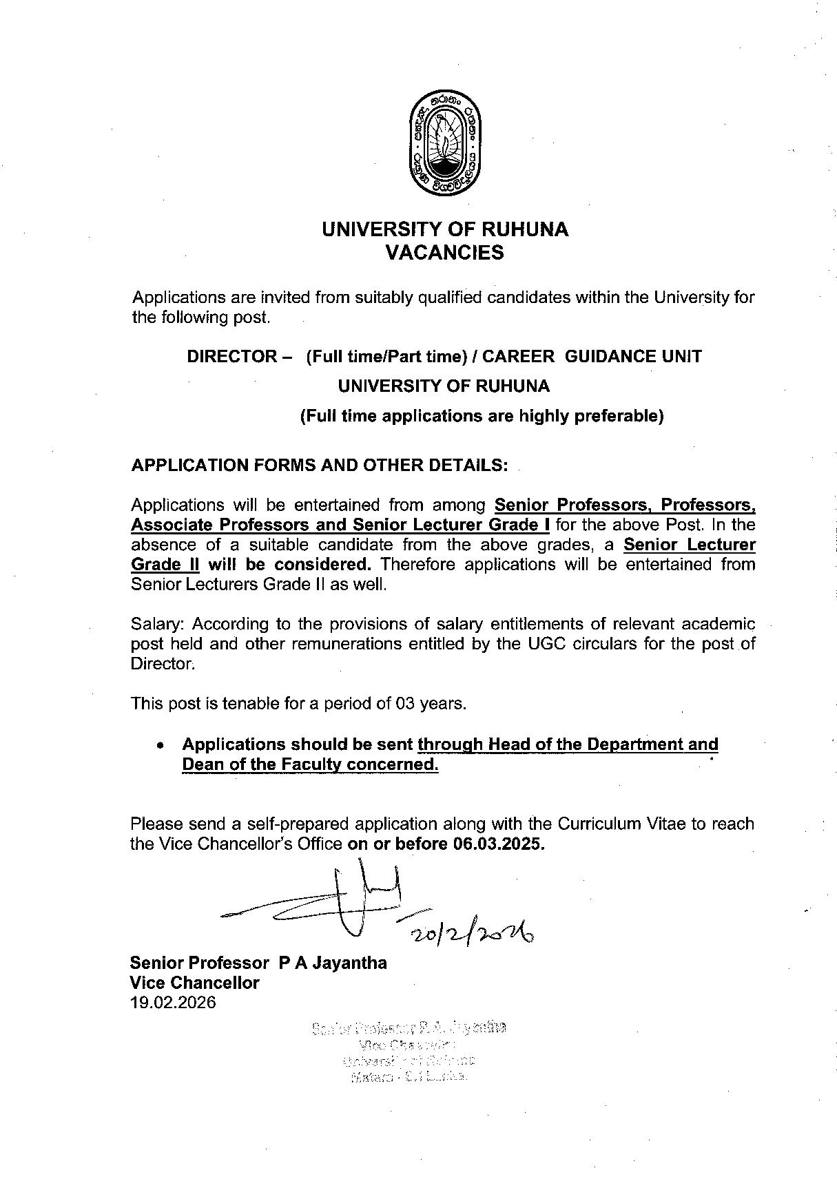 Director - University of Ruhuna 