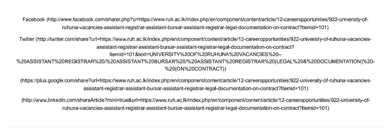 Assistant Registrar, Assistant Barsar - University of Ruhuna