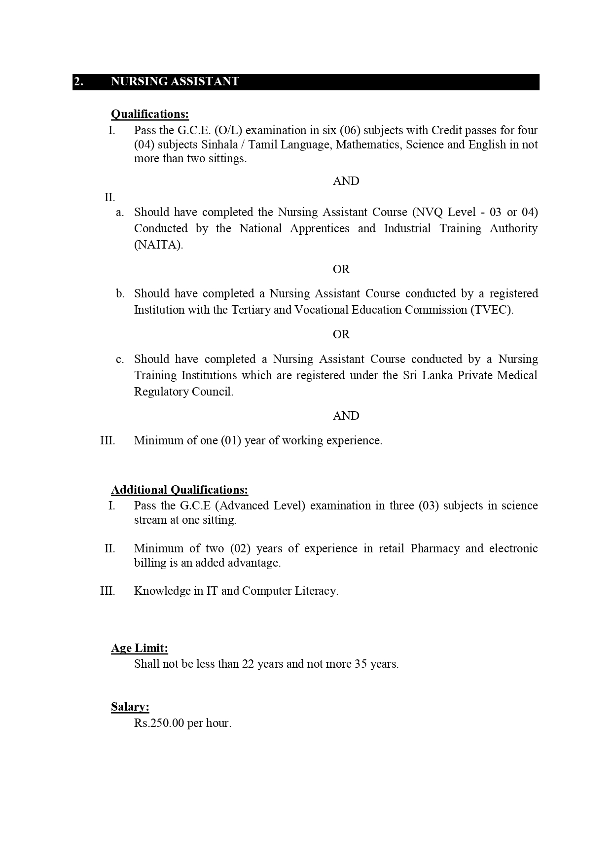 Billing Assistant, Nursing Assistant, Call Centre Agent - University Hospital - General Sir John Kotelawala Defence University