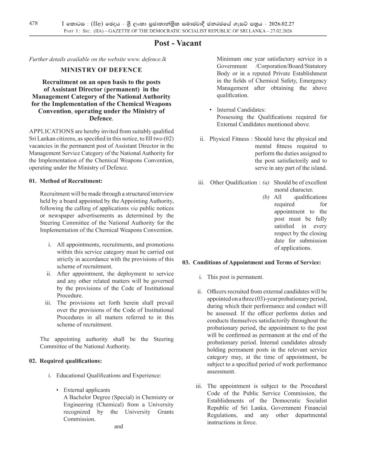 Assistant Director - Ministry of Defence