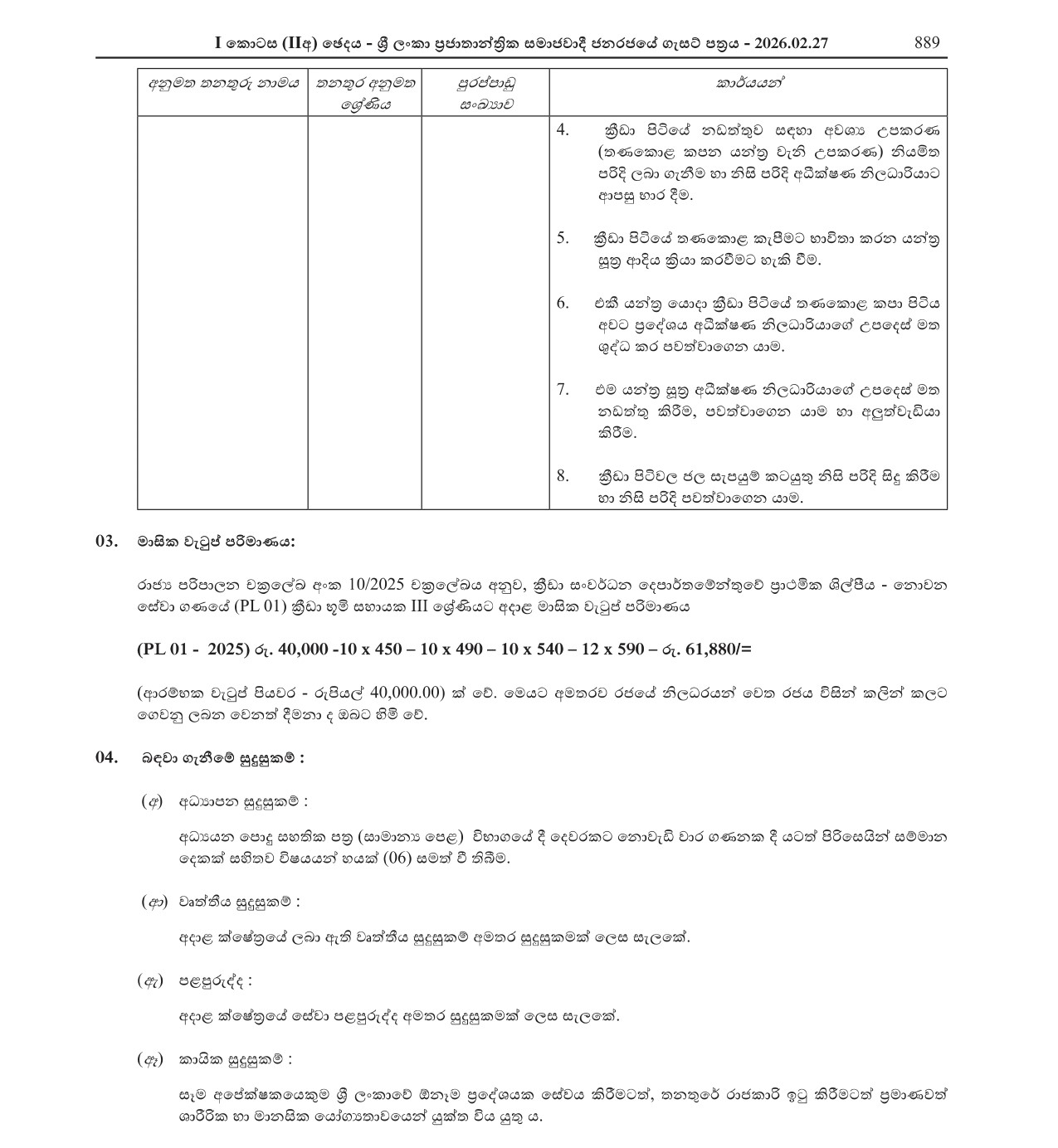 Ground Assistant - Department of Sports Development