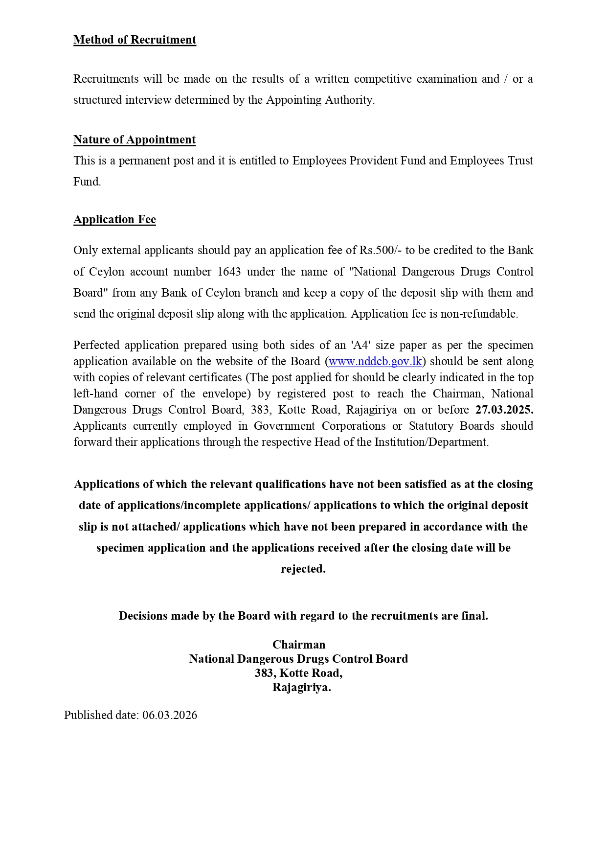 Director (Finance) - National Dangerous Drugs Control Board