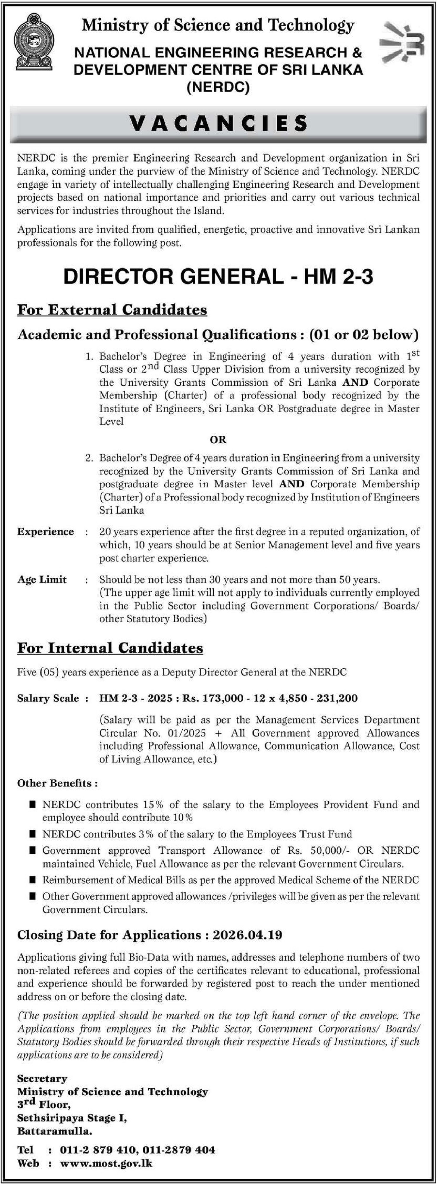 Director General - National Engineering Research & Development Centre of Sri Lanka  