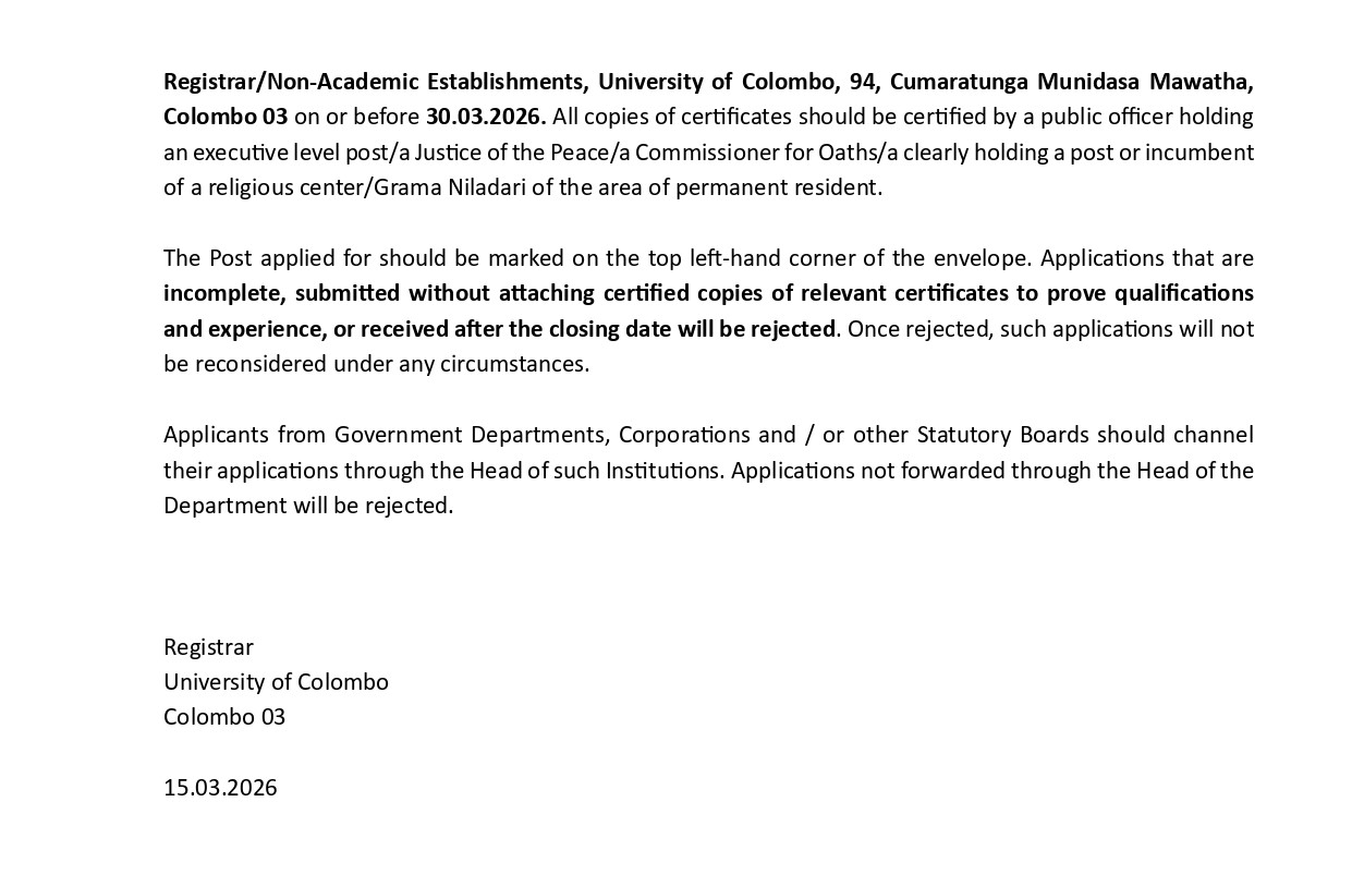 Mason, Mechanic, Carpenter - University of Colombo 