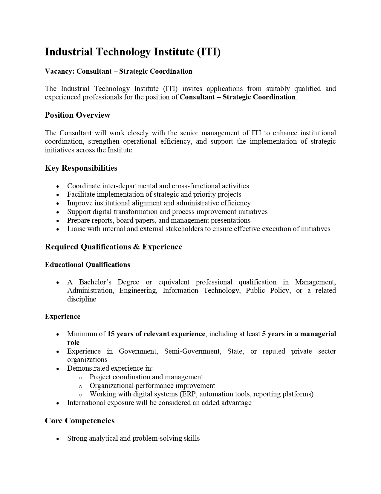 Consultant - Industrial Technology Institute