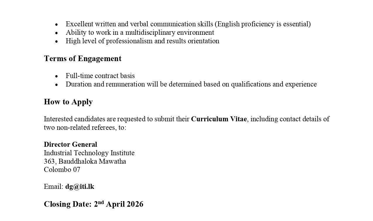 Consultant - Industrial Technology Institute