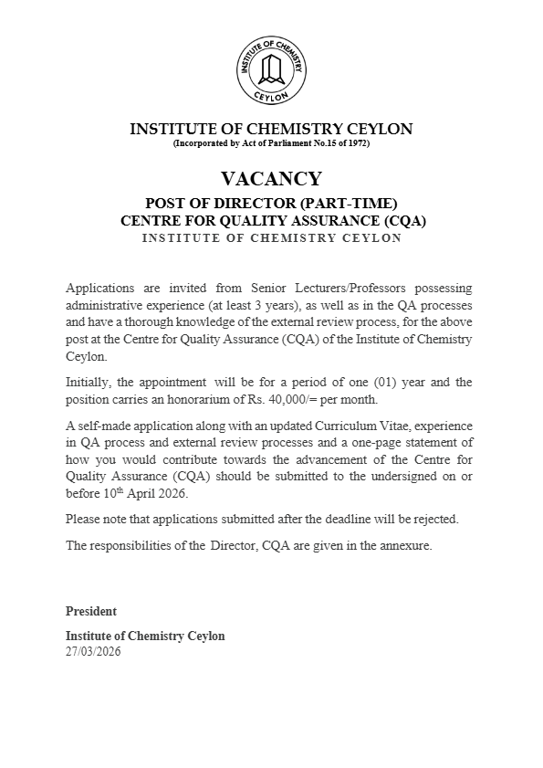 Director - Institute of Chemistry Ceylon