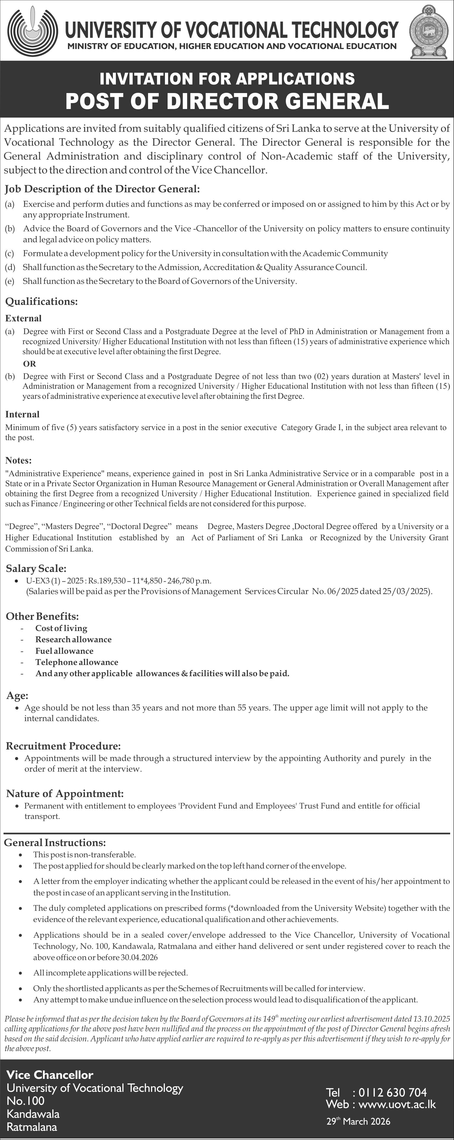 Director General - University of Vocational Technology