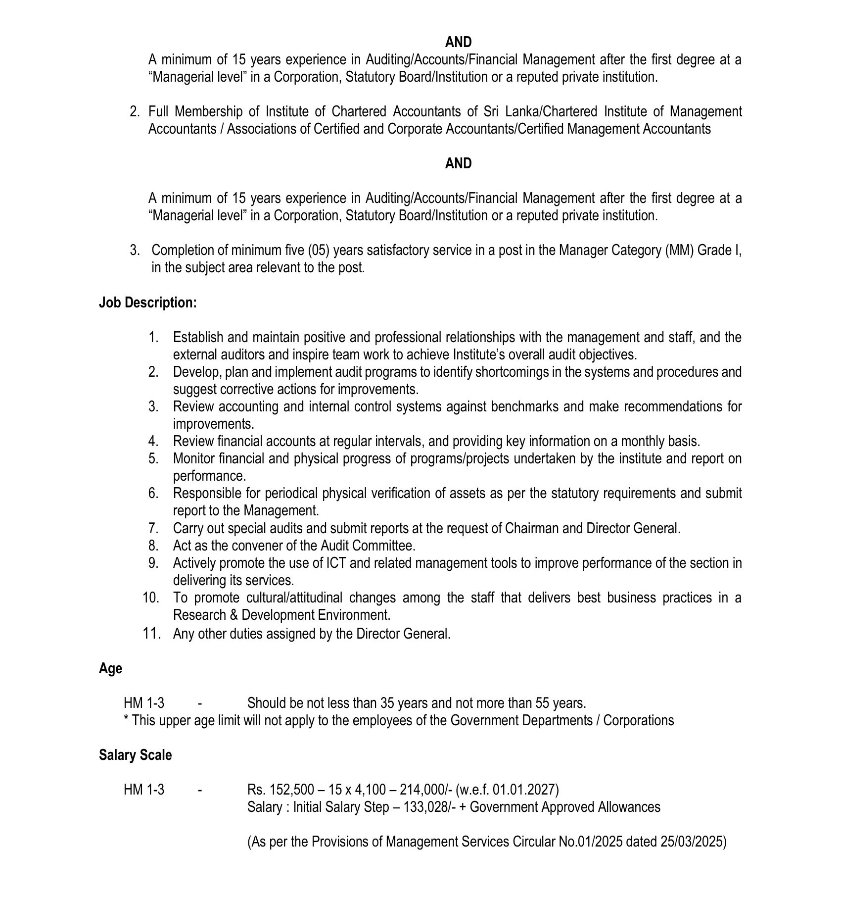 Chief Internal Auditor - Industrial Technology Institute